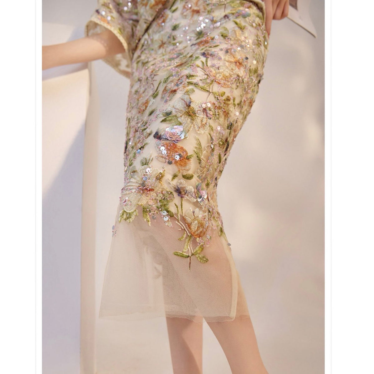 WJY STUDIO - White Floral Embroidered Skirt, buy at DOORS NYC