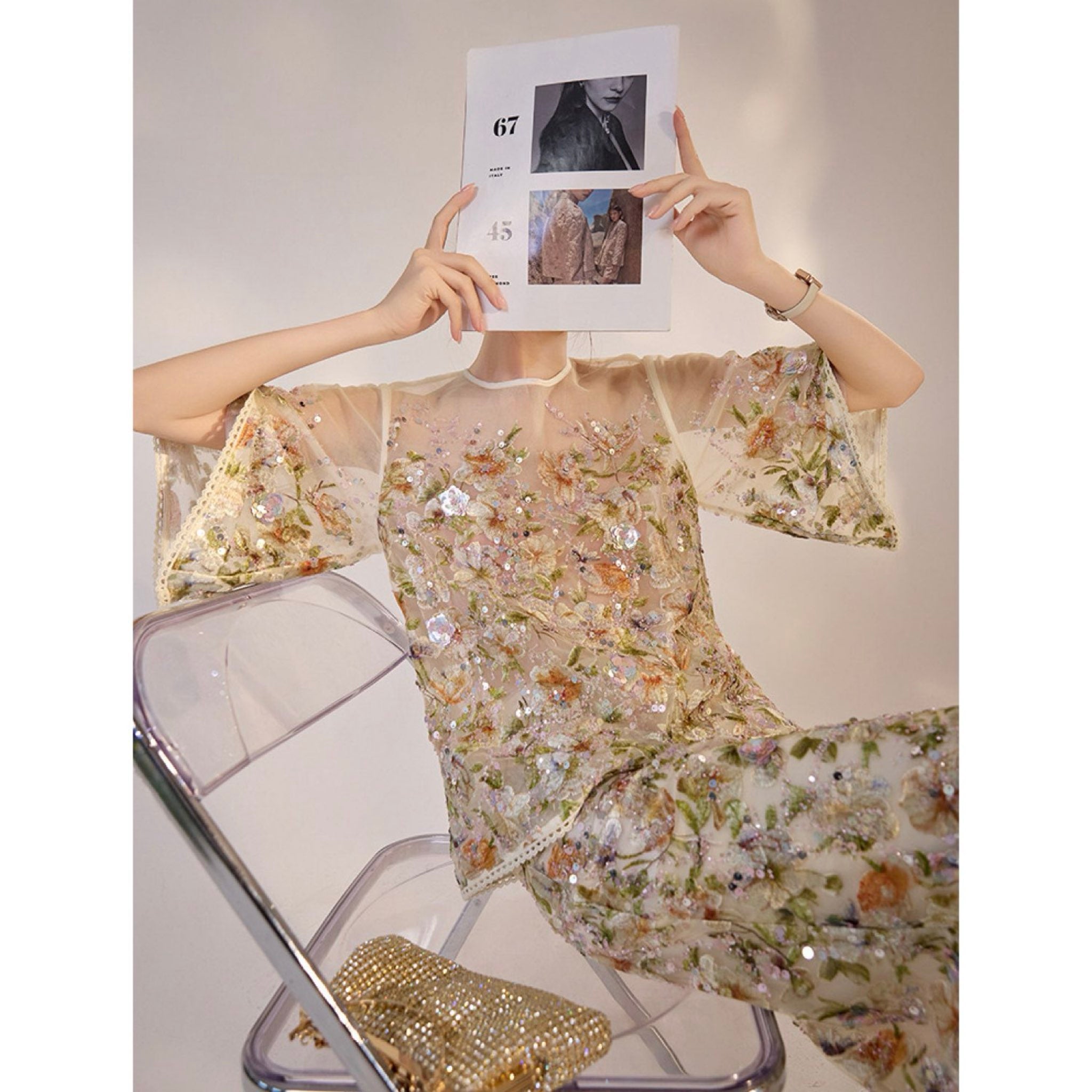 WJY STUDIO - White Floral Embroidered Skirt, buy at DOORS NYC