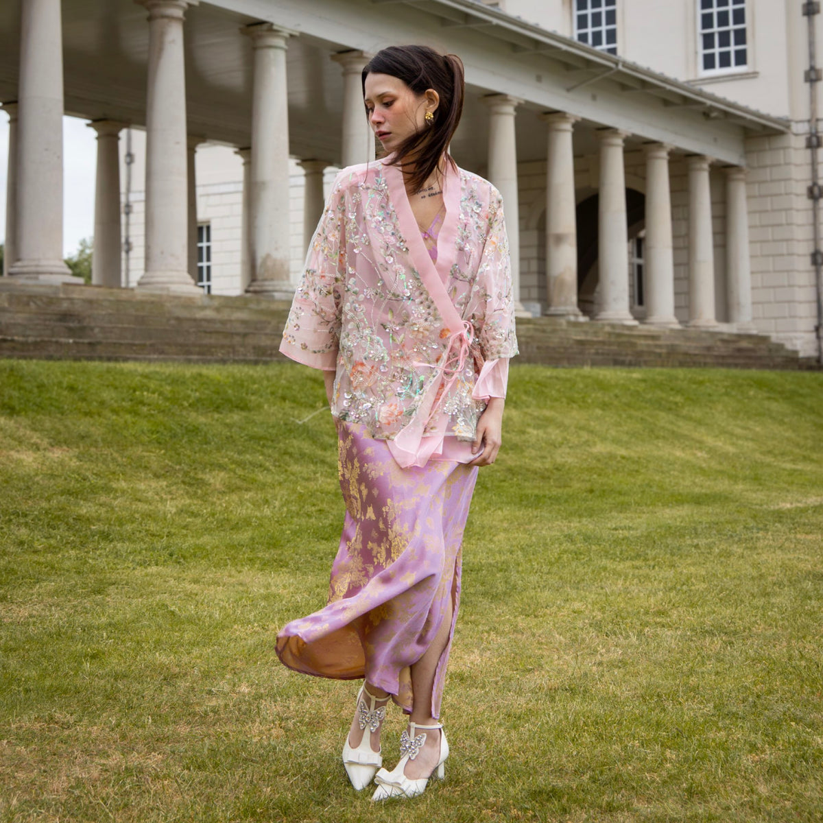 WJY STUDIO - Pink Floral Embroidered Cardigan Top, buy at DOORS NYC