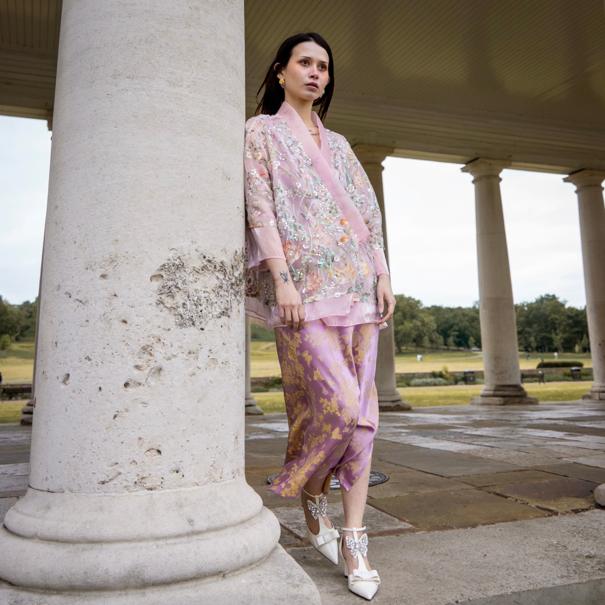 WJY STUDIO - Pink Floral Embroidered Cardigan Top, buy at DOORS NYC