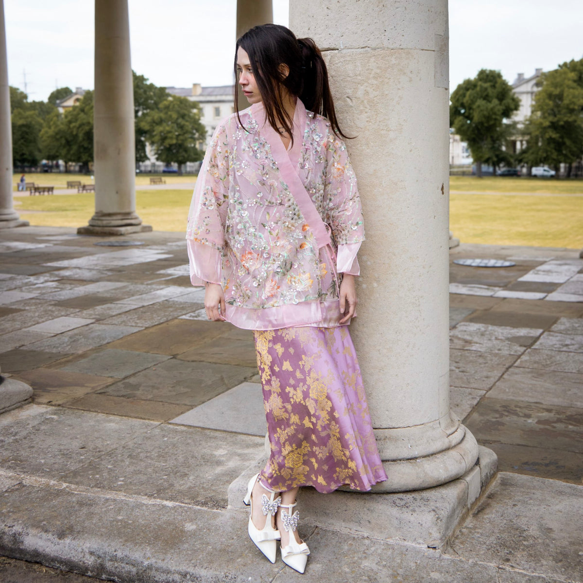 WJY STUDIO - Pink Floral Embroidered Cardigan Top, buy at DOORS NYC