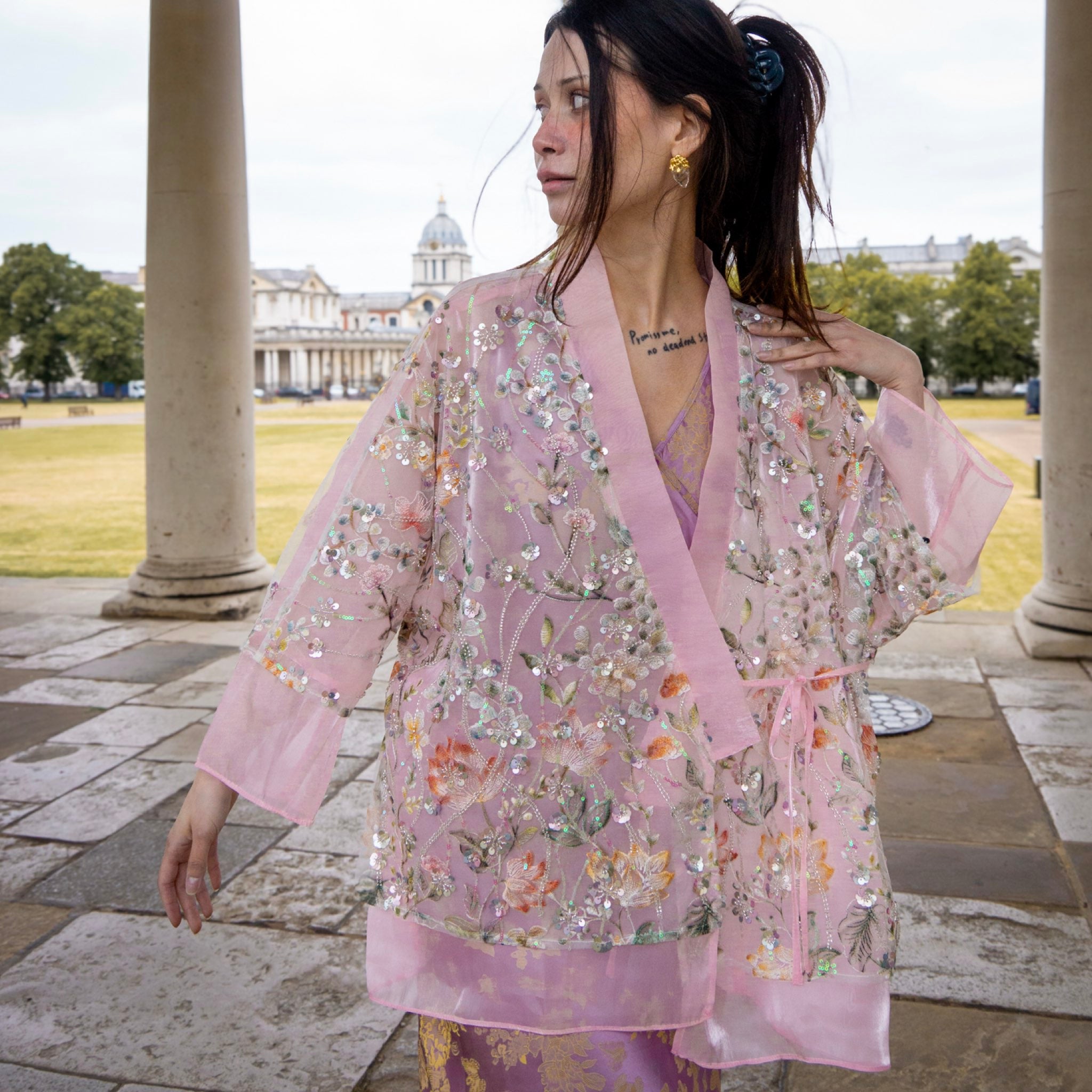 WJY STUDIO - Pink Floral Embroidered Cardigan Top, buy at DOORS NYC