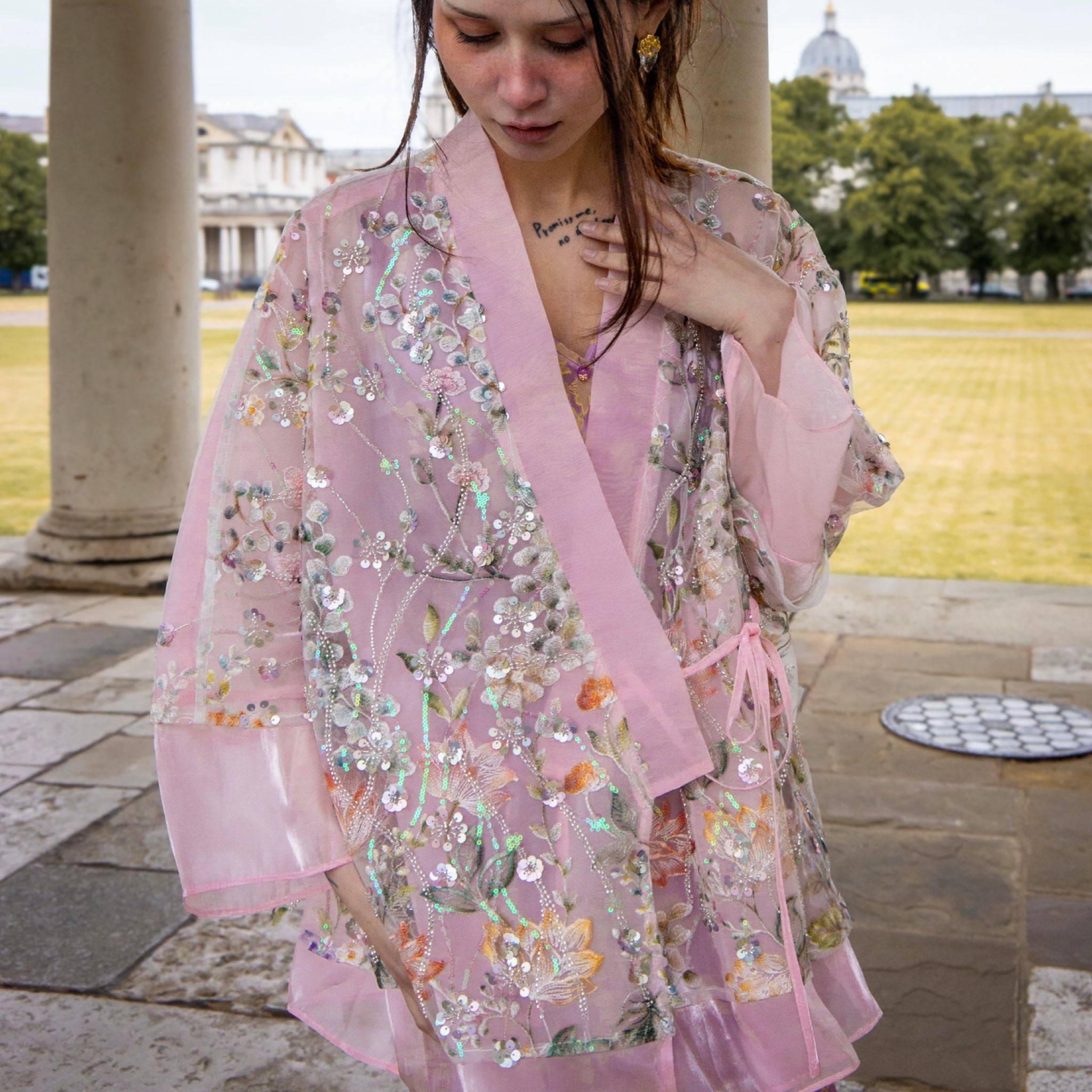 WJY STUDIO - Pink Floral Embroidered Cardigan Top, buy at DOORS NYC