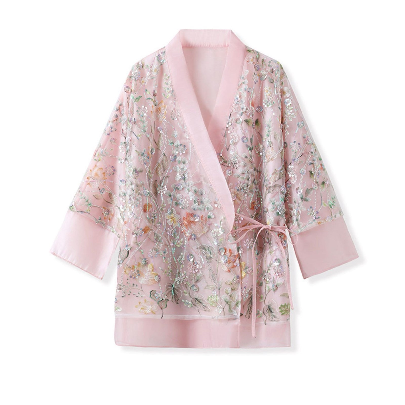 WJY STUDIO - Pink Floral Embroidered Cardigan Top, buy at DOORS NYC