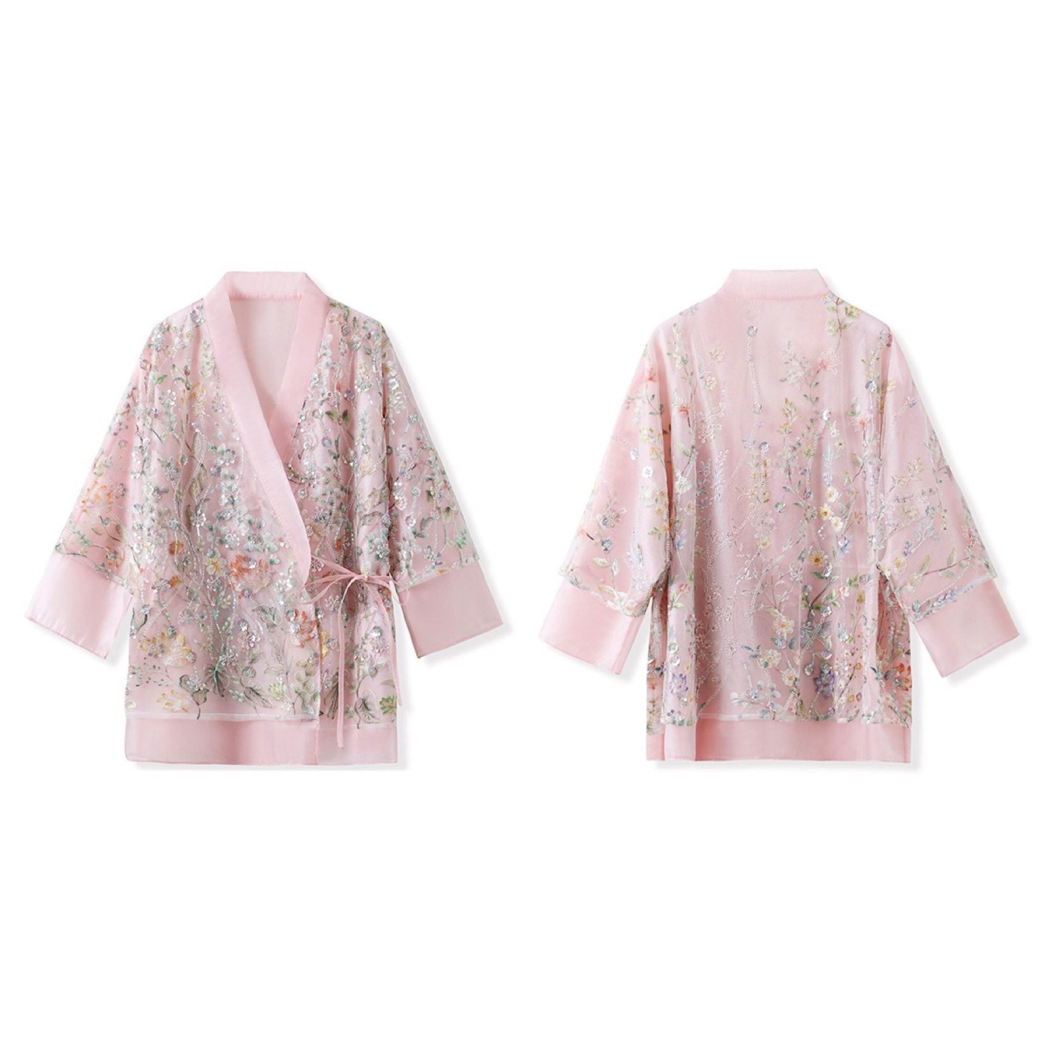WJY STUDIO - Pink Floral Embroidered Cardigan Top, buy at DOORS NYC