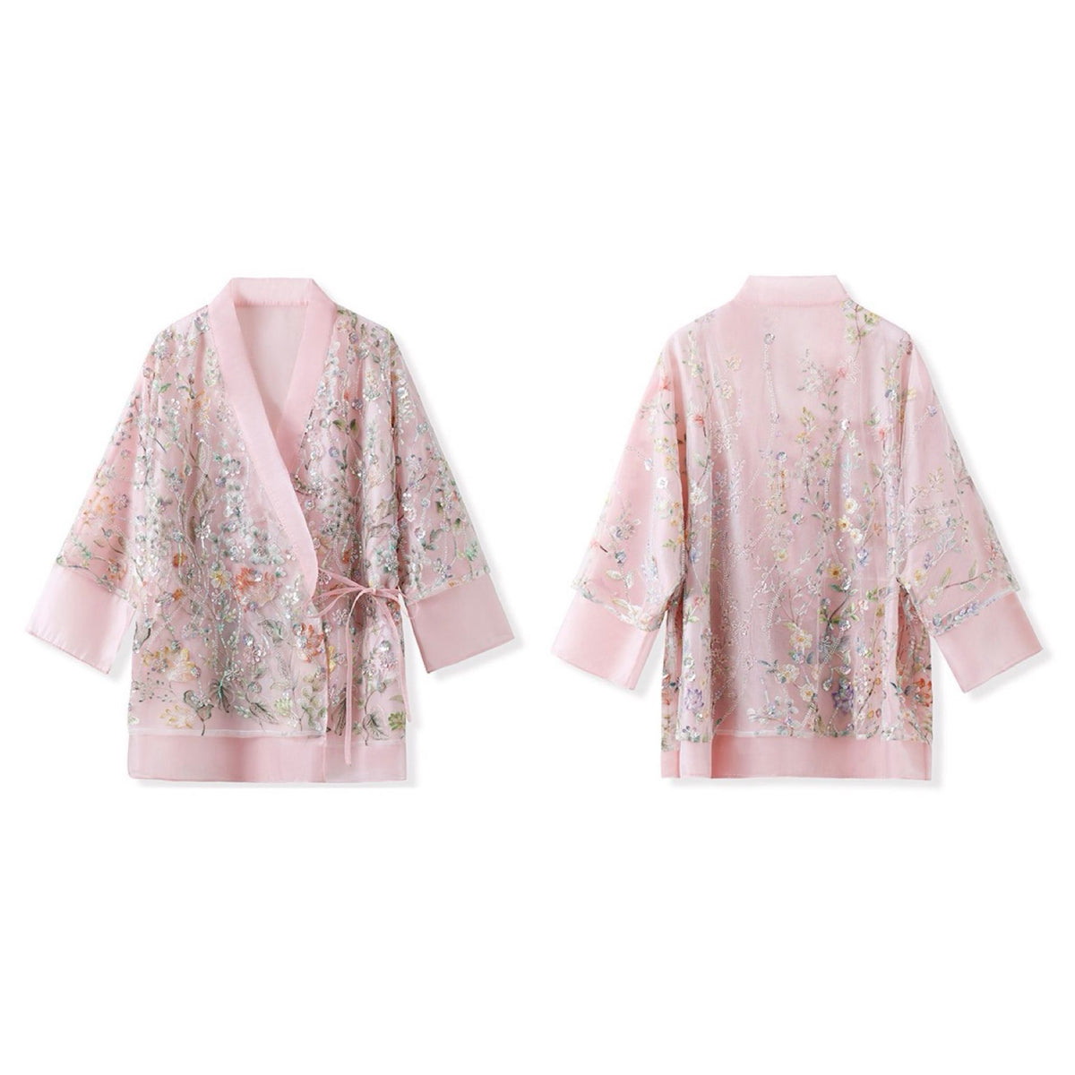 WJY STUDIO - Pink Floral Embroidered Cardigan Top, buy at DOORS NYC