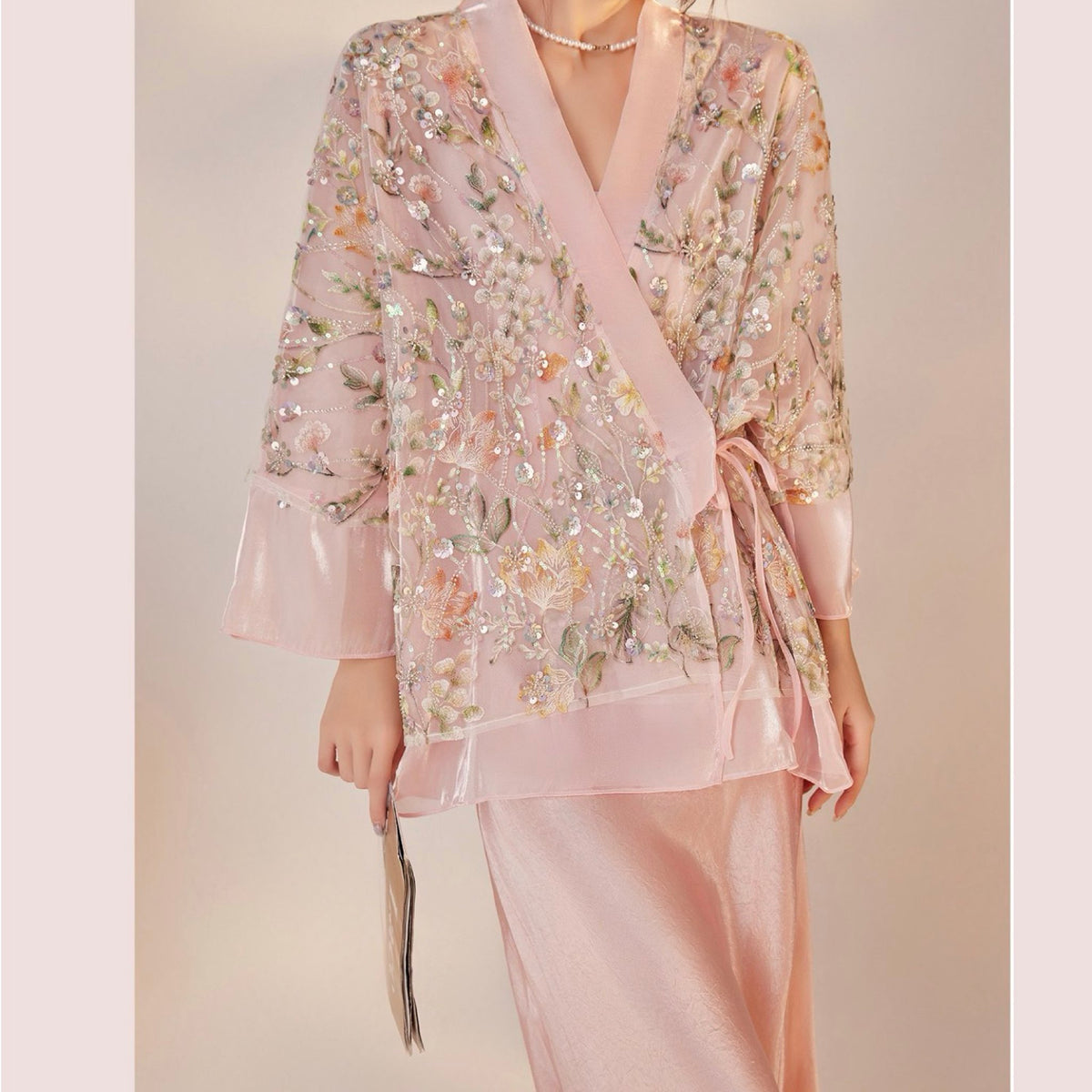 WJY STUDIO - Pink Floral Embroidered Cardigan Top, buy at DOORS NYC