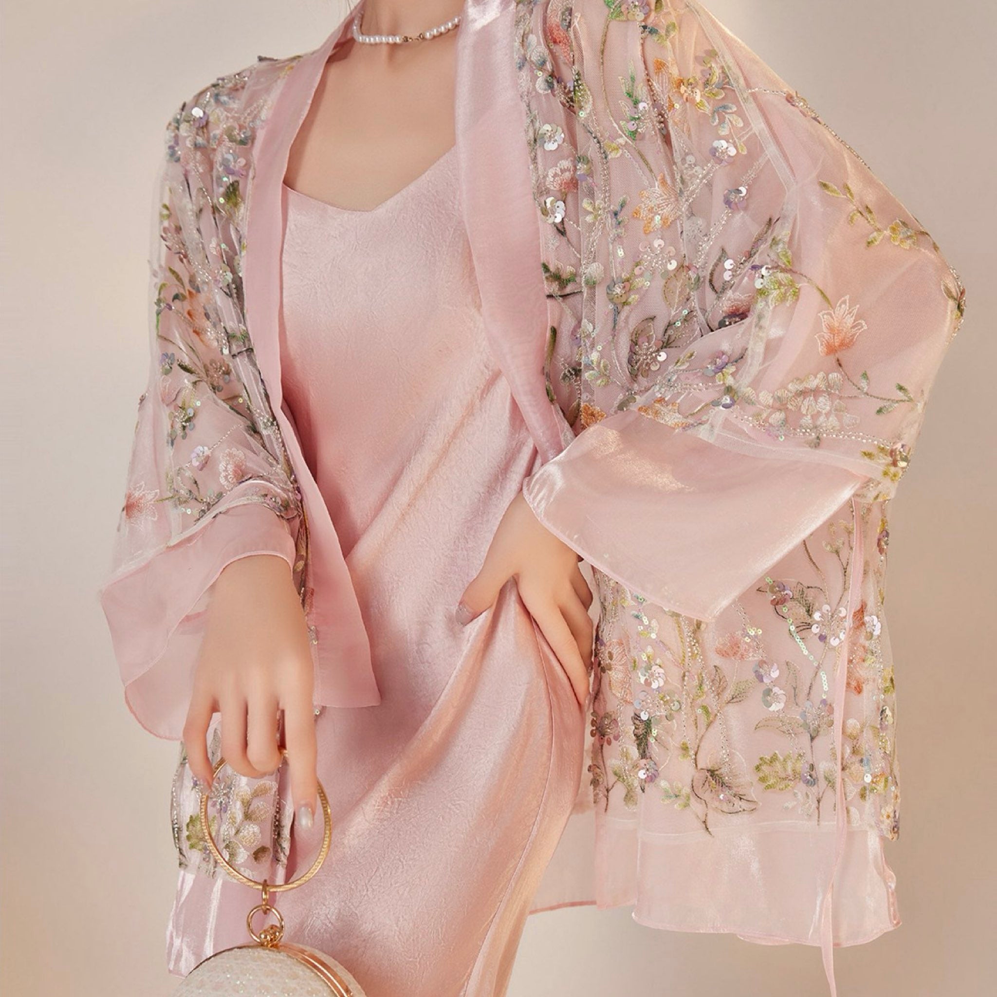 WJY STUDIO - Pink Floral Embroidered Cardigan Top, buy at DOORS NYC