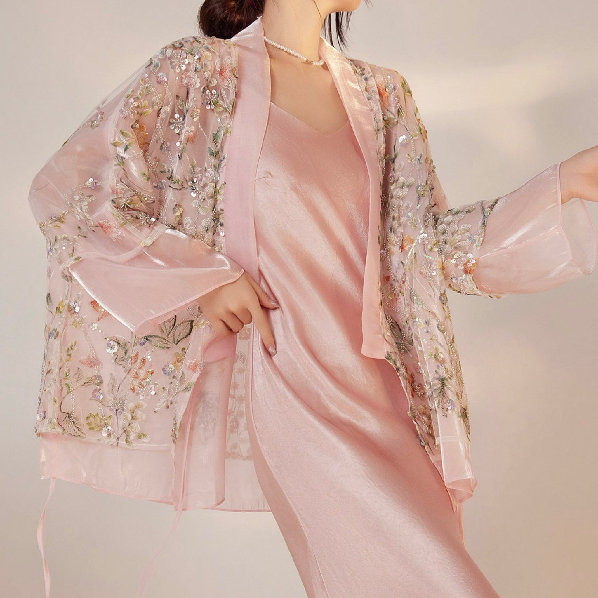 WJY STUDIO - Pink Floral Embroidered Cardigan Top, buy at DOORS NYC