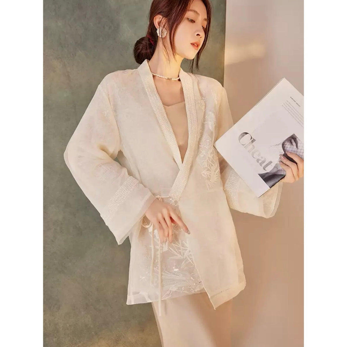 WJY STUDIO - White Silk Embroidered Cardigan, buy at DOORS NYC