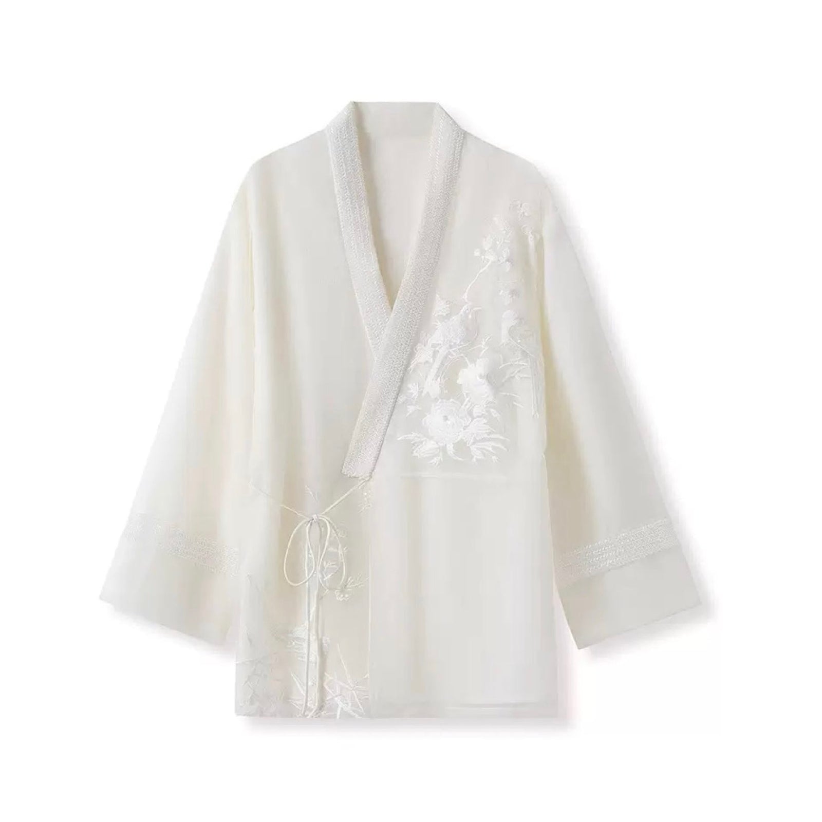 WJY STUDIO - White Silk Embroidered Cardigan, buy at DOORS NYC