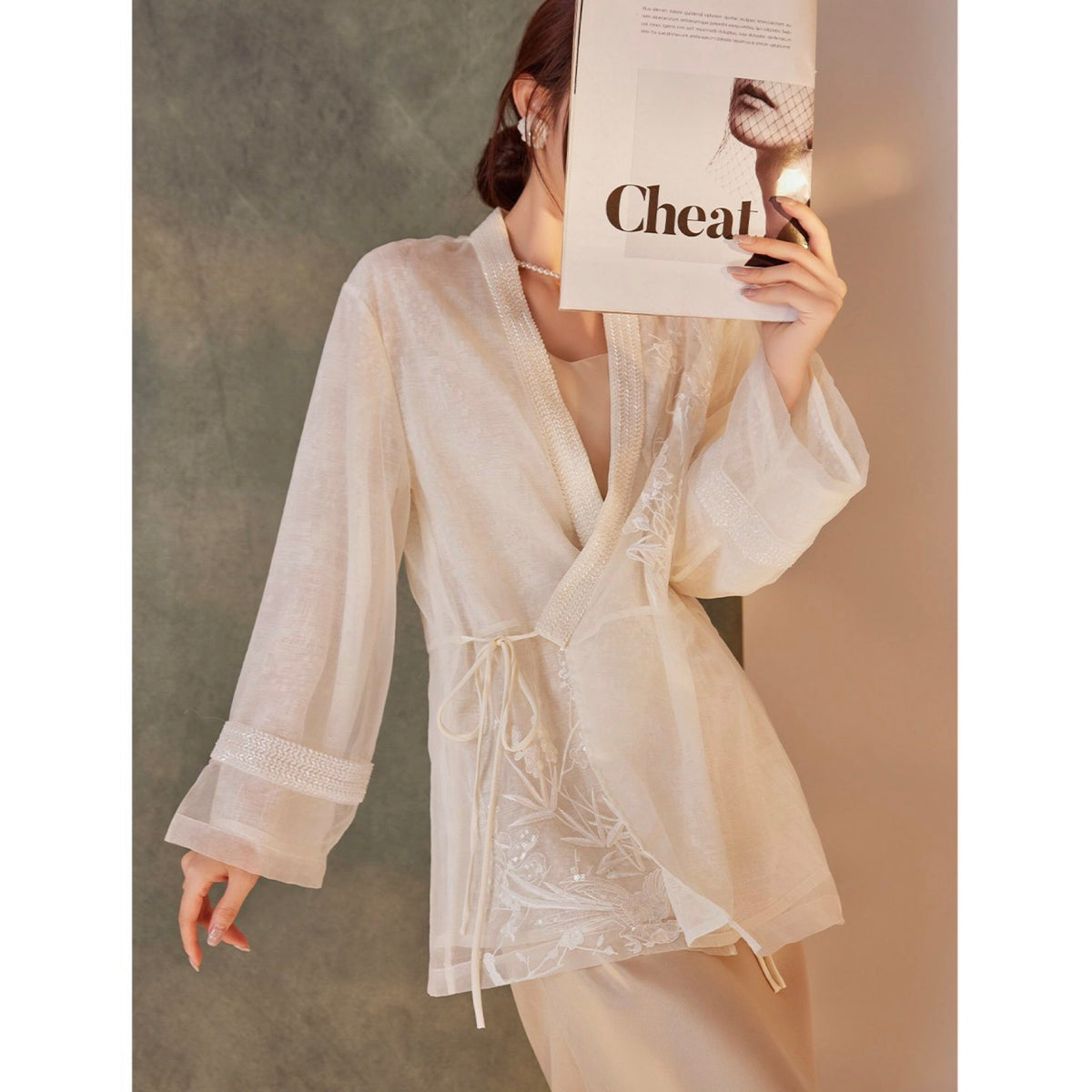 WJY STUDIO - White Silk Embroidered Cardigan, buy at DOORS NYC