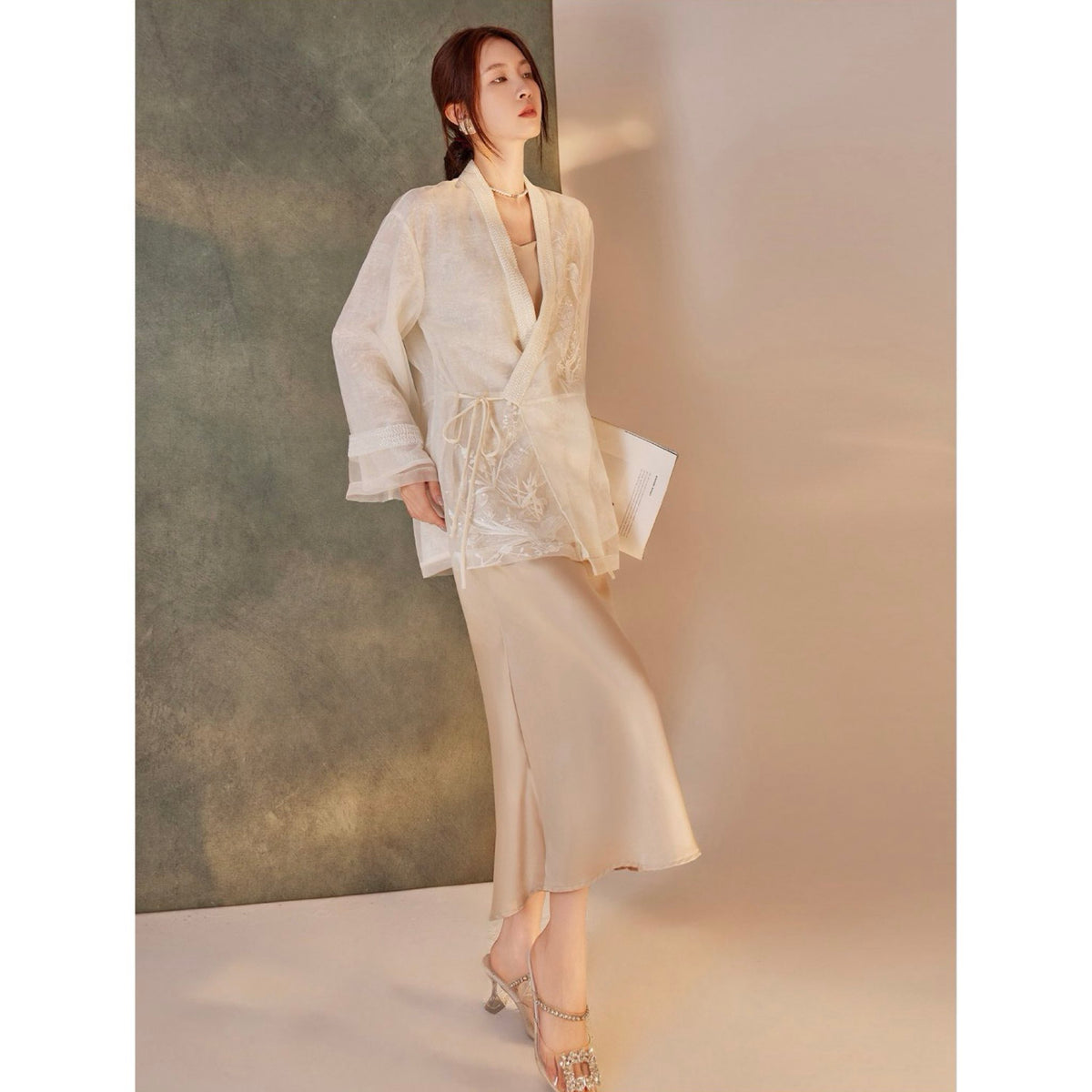 WJY STUDIO - White Silk Embroidered Cardigan, buy at DOORS NYC