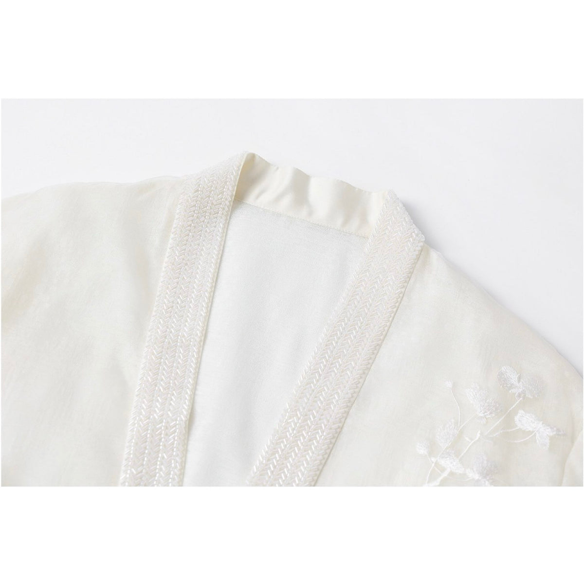 WJY STUDIO - White Silk Embroidered Cardigan, buy at DOORS NYC