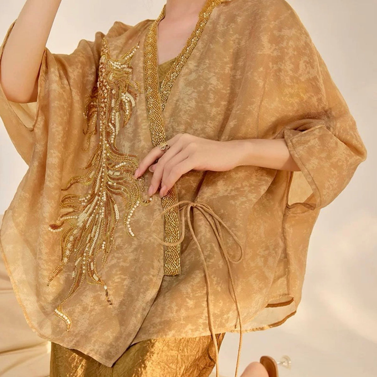 WJY STUDIO - Champagne Embroidered Cropped Jacket, buy at DOORS NYC