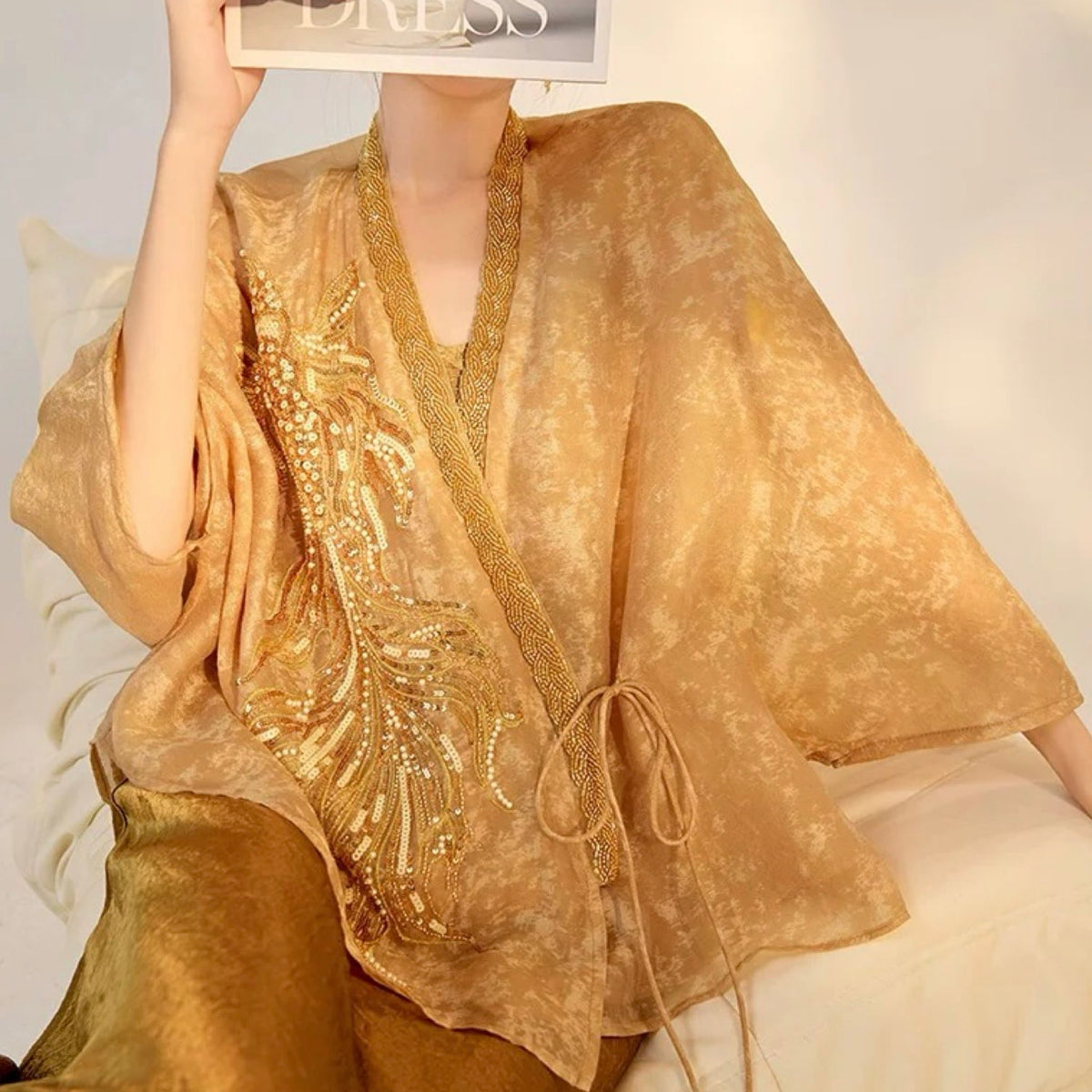 WJY STUDIO - Champagne Embroidered Cropped Jacket, buy at DOORS NYC