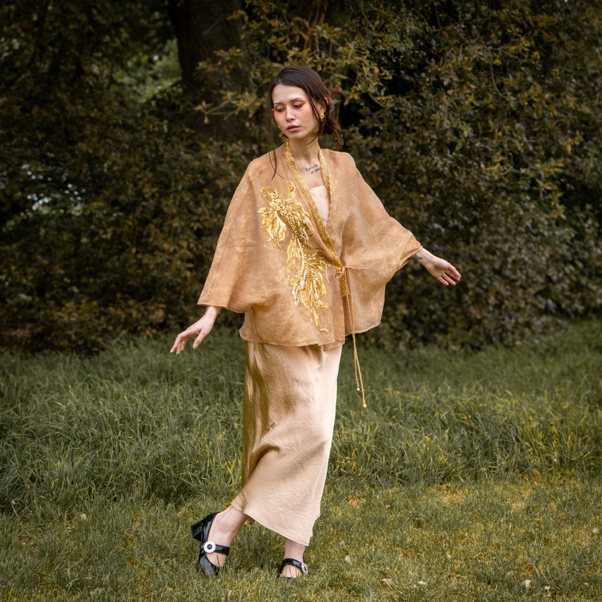 WJY STUDIO - Champagne Embroidered Cropped Jacket, buy at DOORS NYC