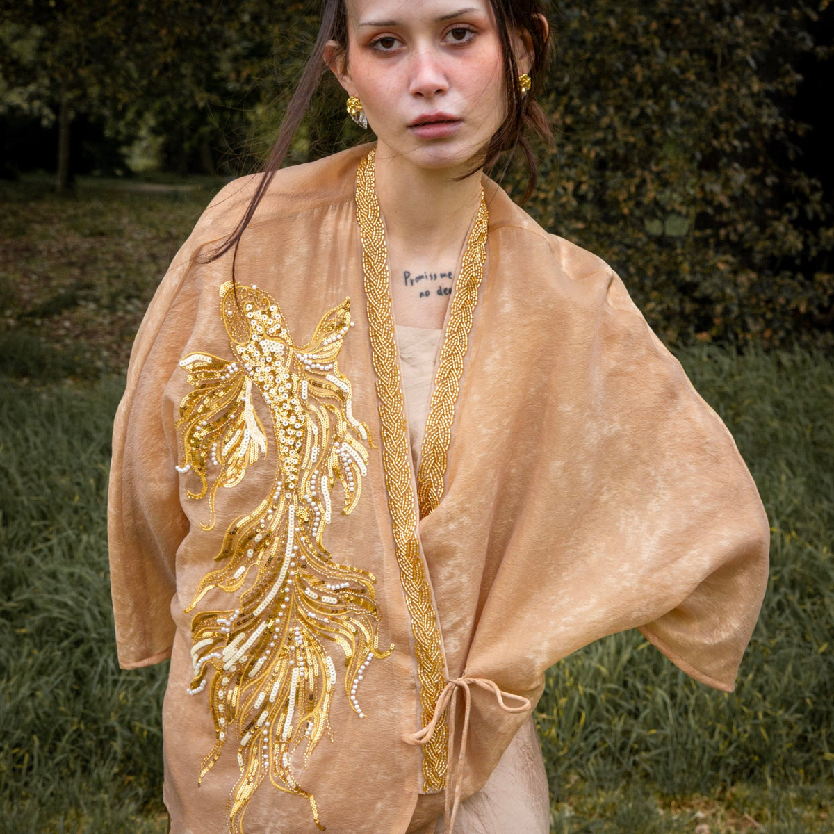 WJY STUDIO - Champagne Embroidered Cropped Jacket, buy at DOORS NYC