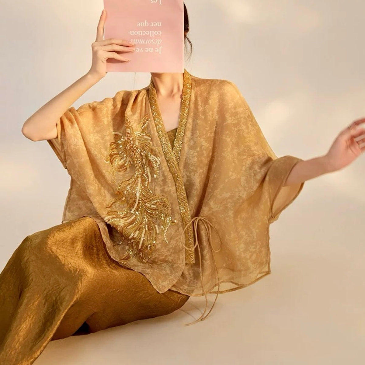 WJY STUDIO - Champagne Embroidered Cropped Jacket, buy at DOORS NYC