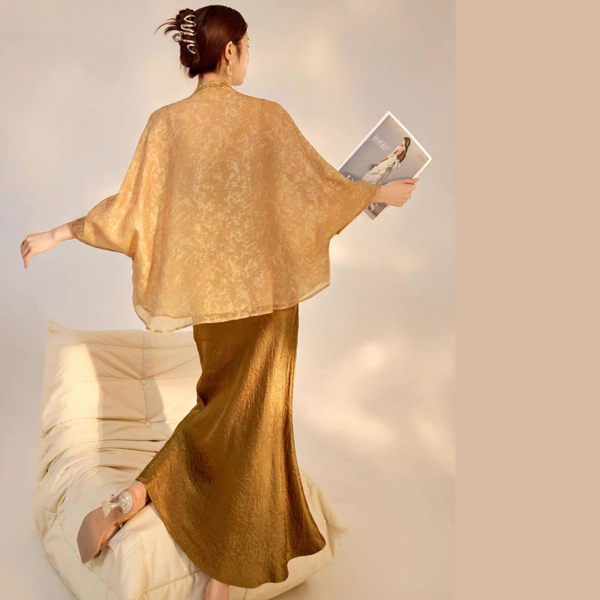 WJY STUDIO - Champagne Embroidered Cropped Jacket, buy at DOORS NYC