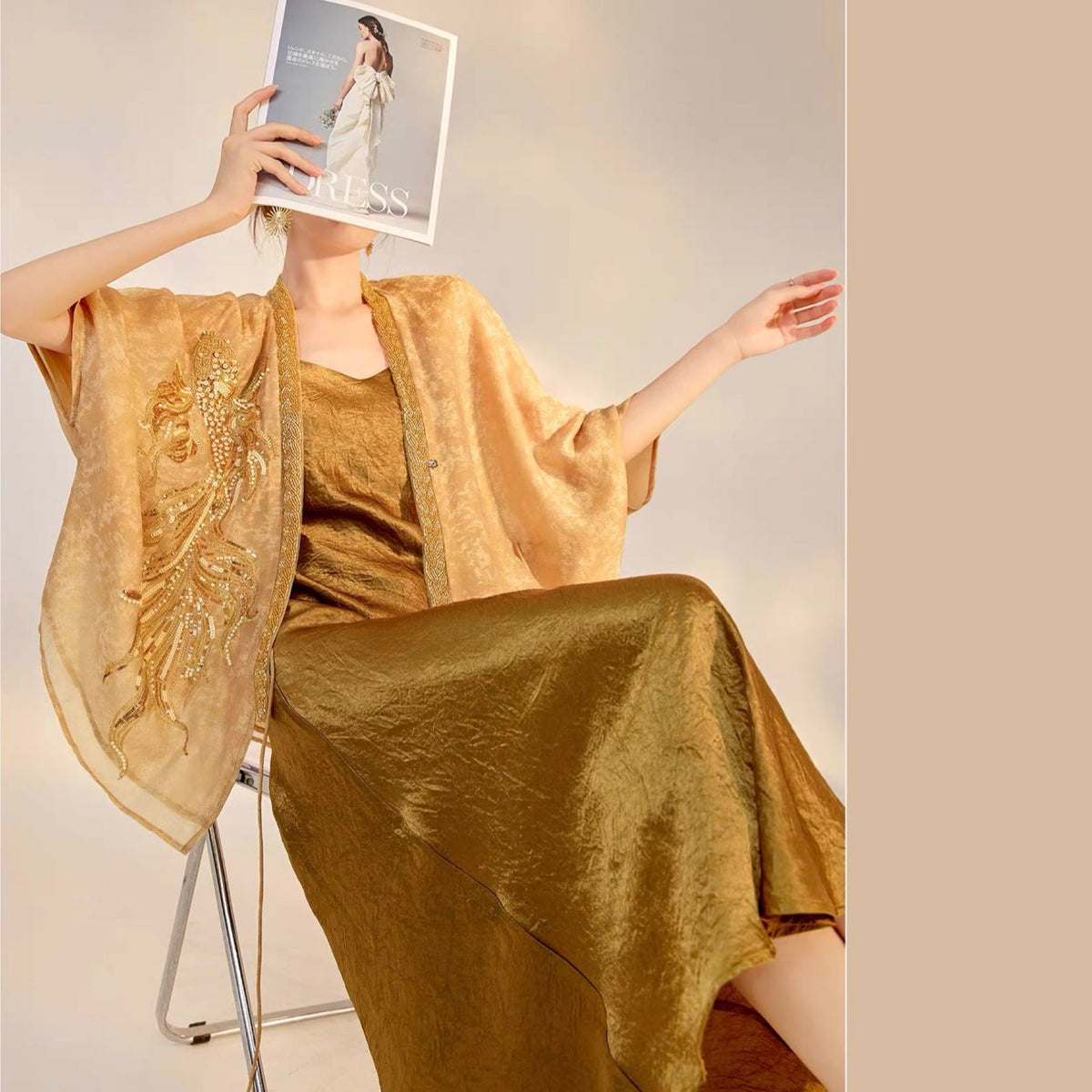 WJY STUDIO - Champagne Embroidered Cropped Jacket, buy at DOORS NYC