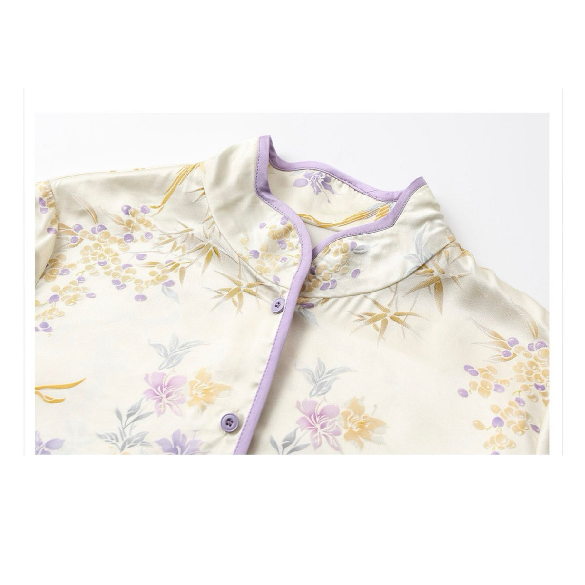 WJY STUDIO - White Embroidered Stand Collar Shirt, buy at DOORS NYC