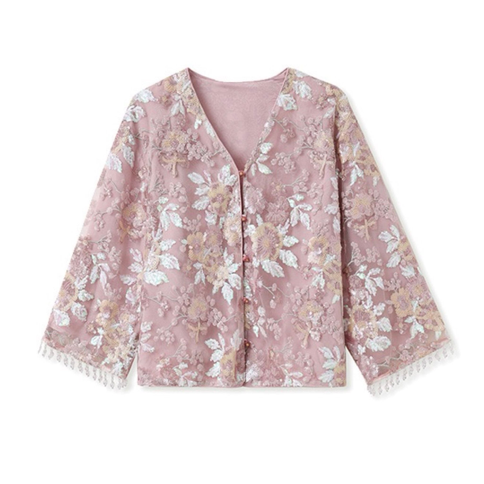 WJY STUDIO - 3D Pink Flower Embroidered Cardigan, buy at DOORS NYC