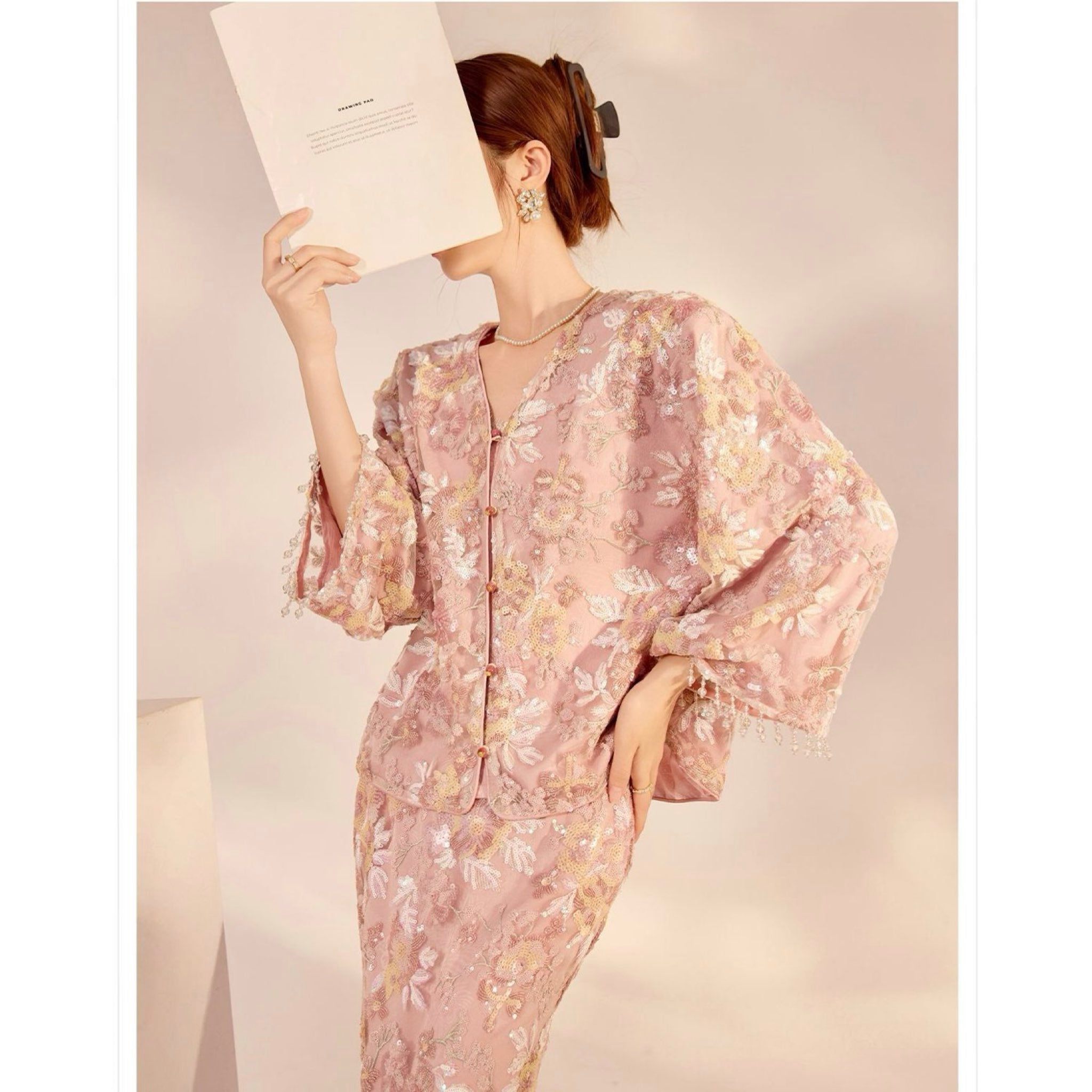 WJY STUDIO - 3D Pink Flower Embroidered Cardigan, buy at DOORS NYC