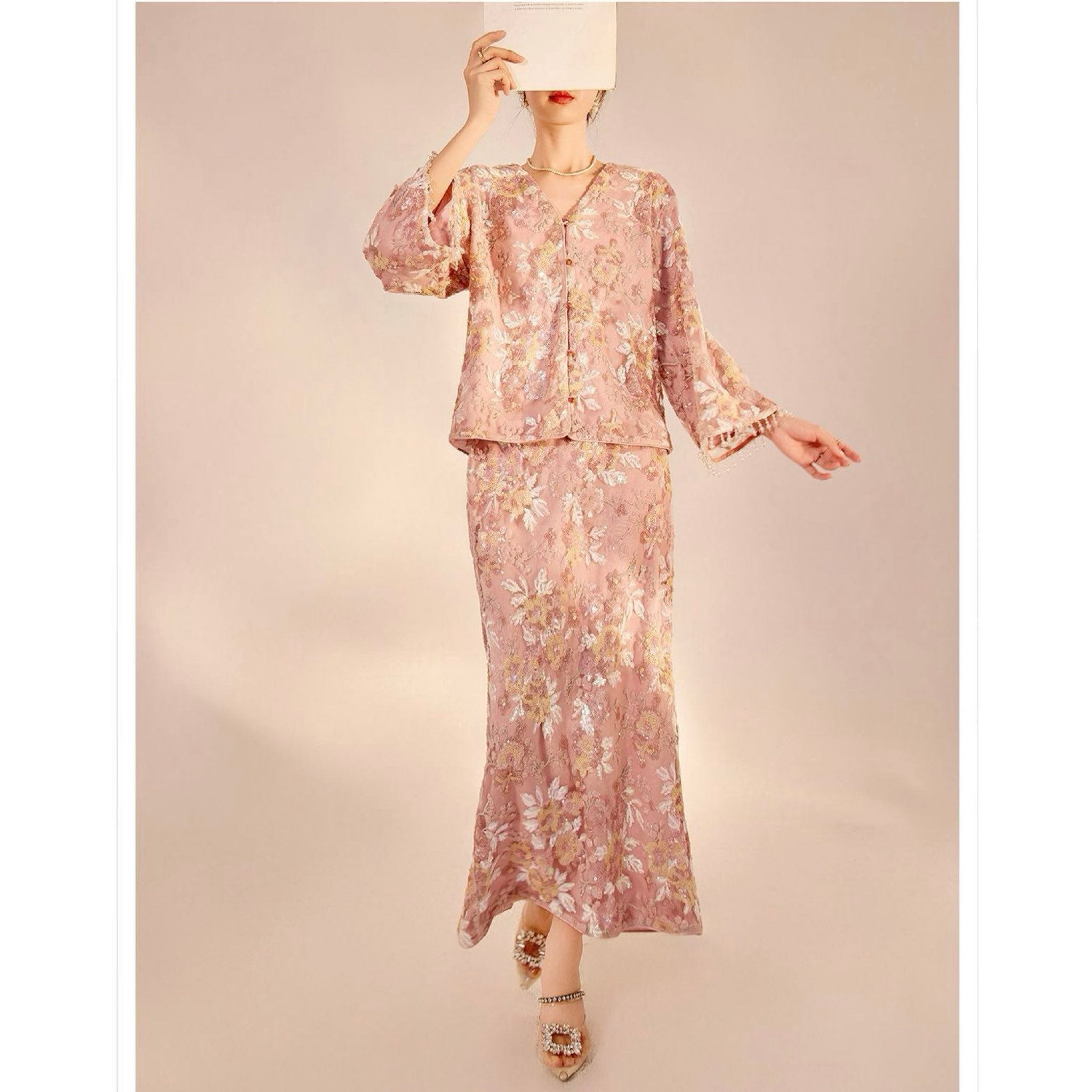 WJY STUDIO - 3D Pink Flower Embroidered Cardigan, buy at DOORS NYC