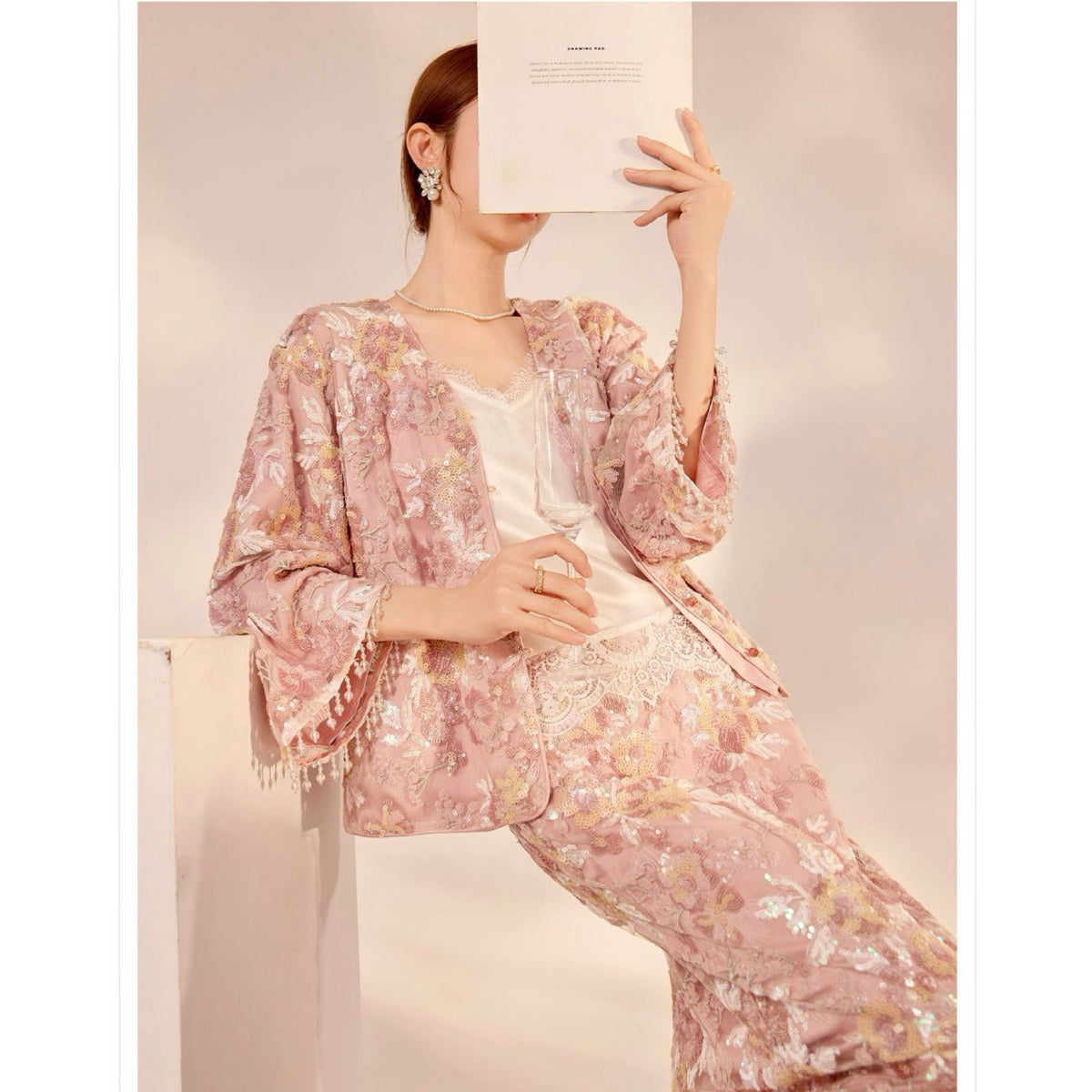 WJY STUDIO - 3D Pink Flower Embroidered Cardigan, buy at DOORS NYC