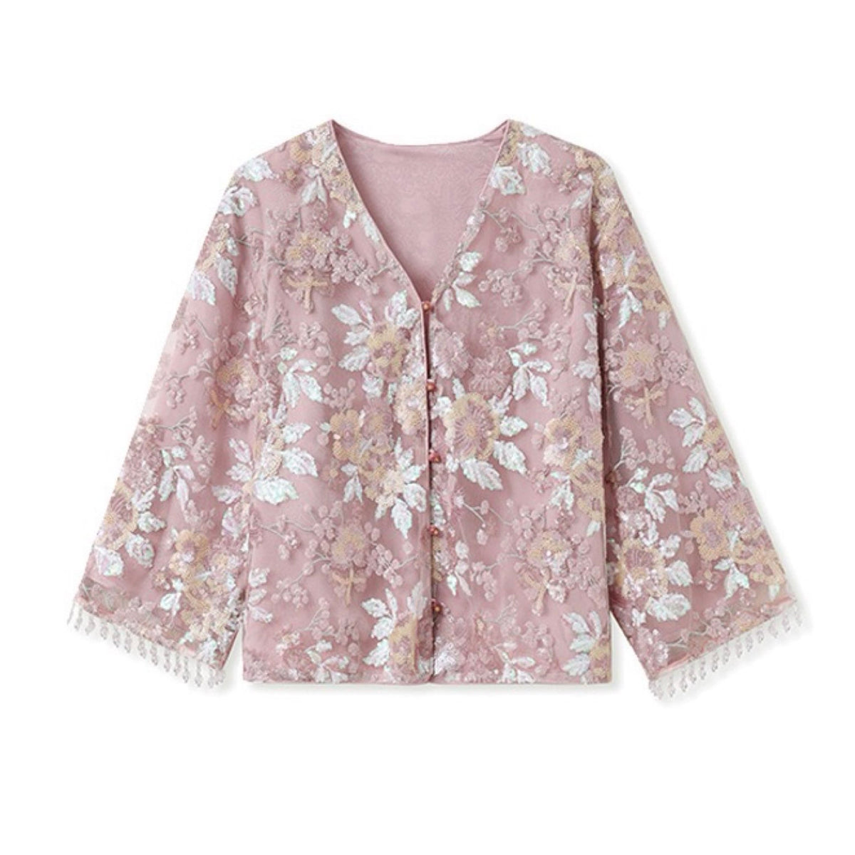 WJY STUDIO - 3D Pink Flower Embroidered Cardigan, buy at DOORS NYC