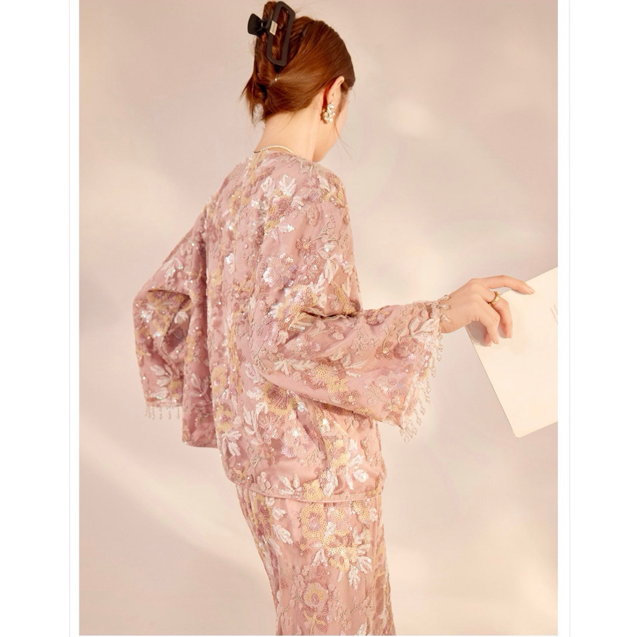 WJY STUDIO - 3D Pink Flower Embroidered Cardigan, buy at DOORS NYC