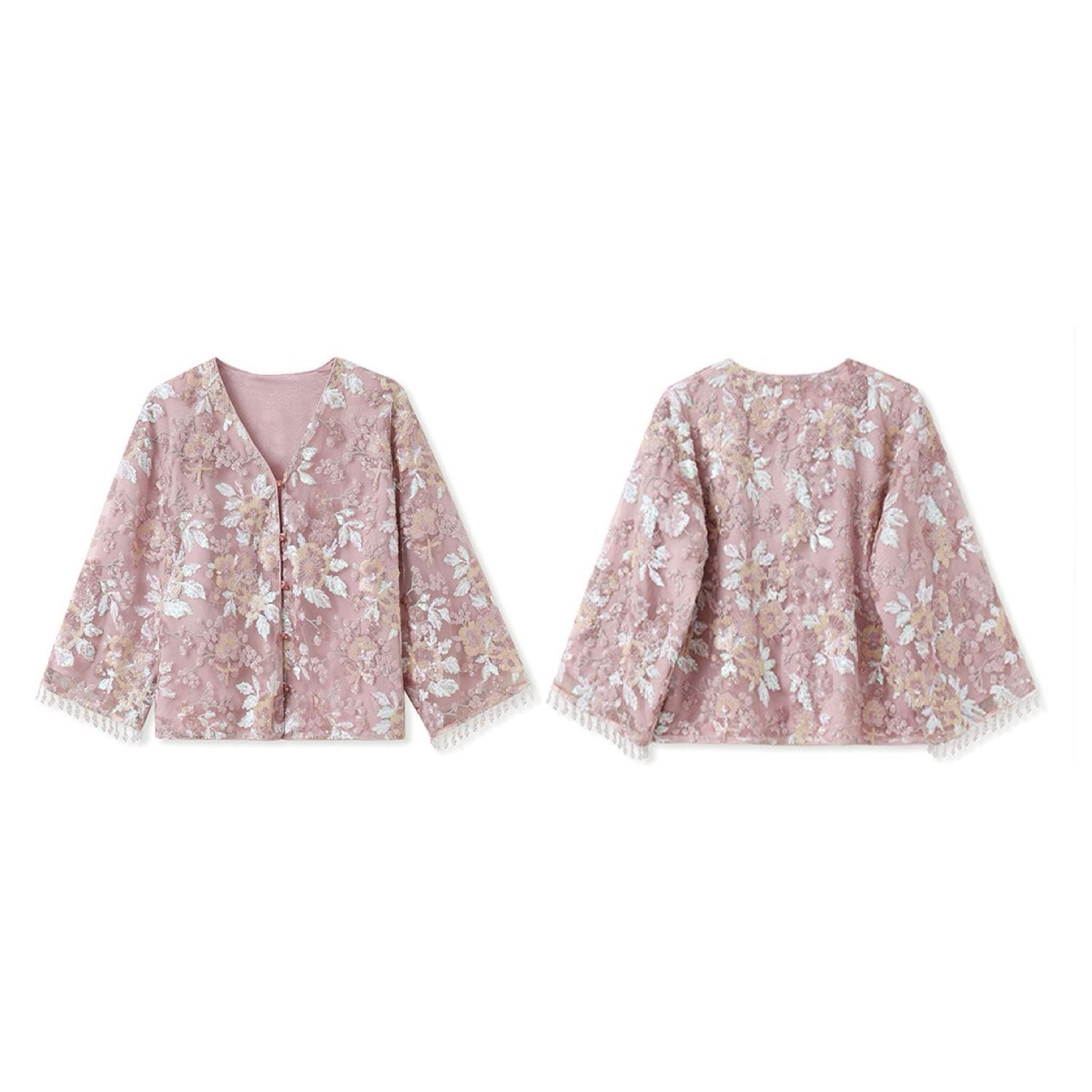 WJY STUDIO - 3D Pink Flower Embroidered Cardigan, buy at DOORS NYC