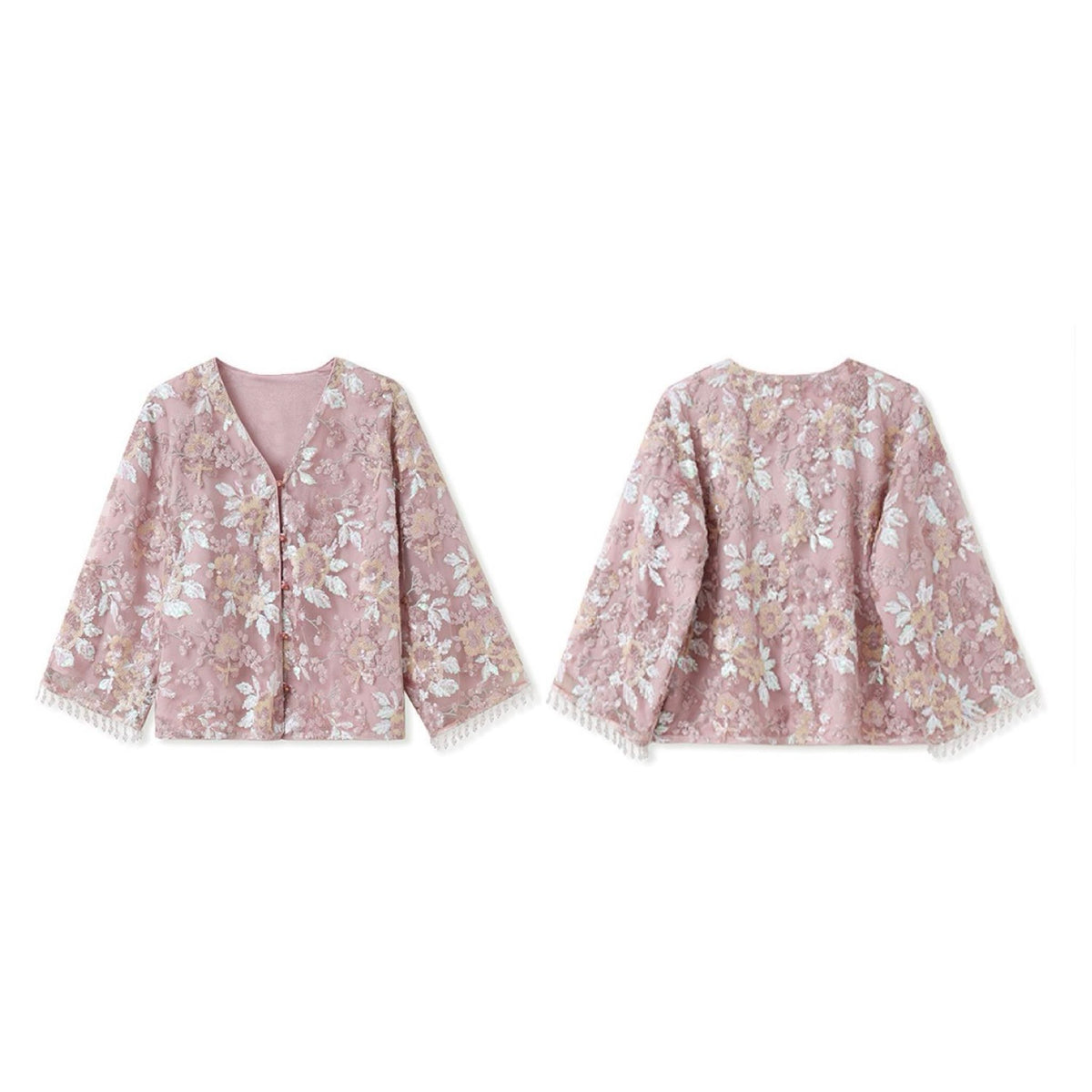 WJY STUDIO - 3D Pink Flower Embroidered Cardigan, buy at DOORS NYC