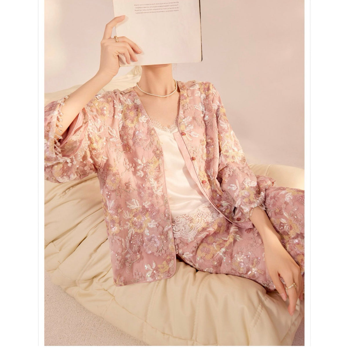 WJY STUDIO - 3D Pink Flower Embroidered Cardigan, buy at DOORS NYC