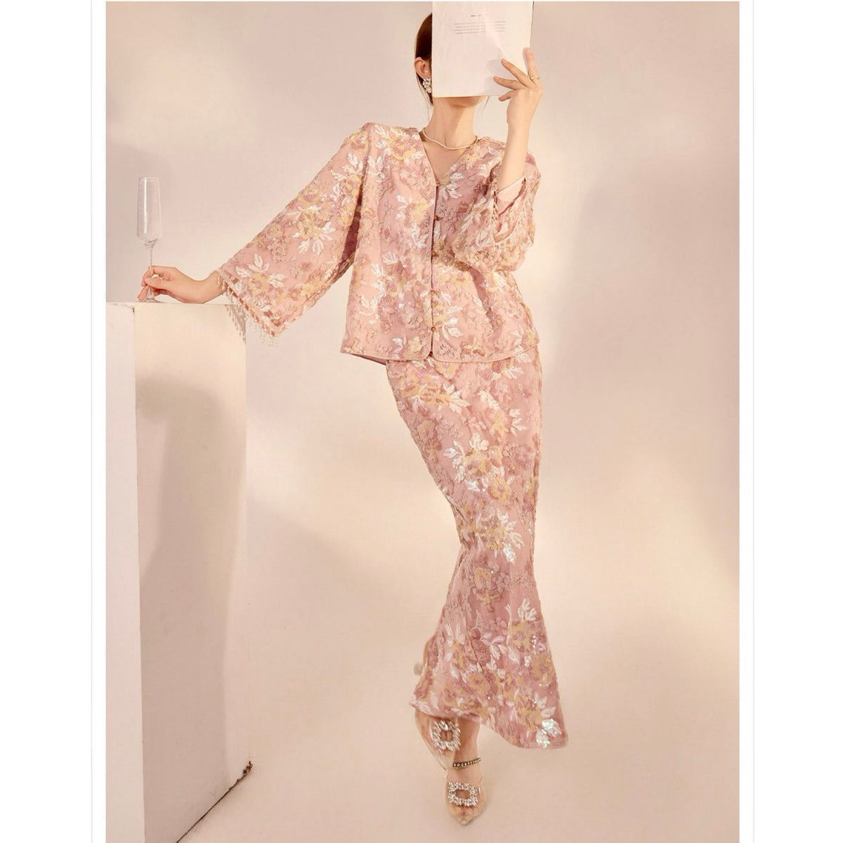 WJY STUDIO - 3D Pink Flower Embroidered Cardigan, buy at DOORS NYC