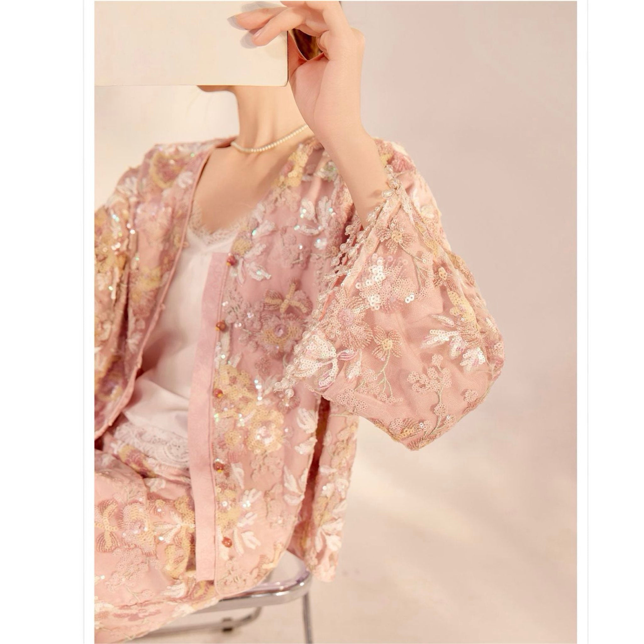 WJY STUDIO - 3D Pink Flower Embroidered Skirt, buy at DOORS NYC