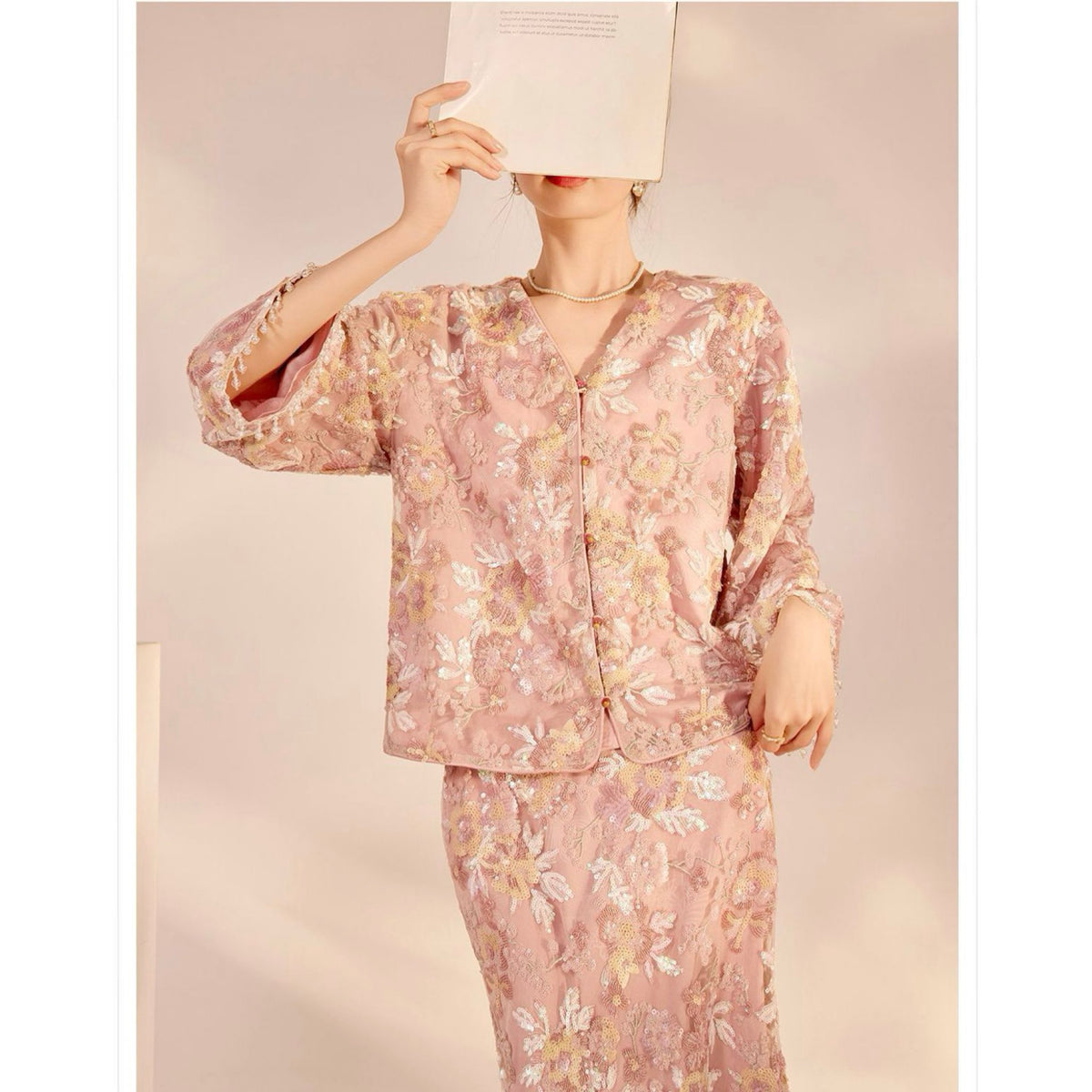 WJY STUDIO - 3D Pink Flower Embroidered Skirt, buy at DOORS NYC