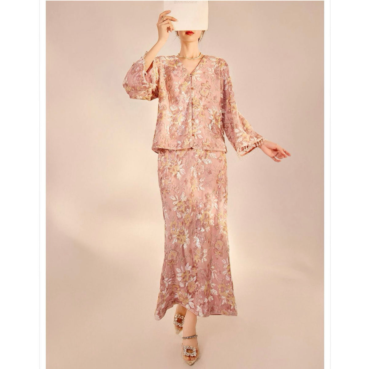 WJY STUDIO - 3D Pink Flower Embroidered Skirt, buy at DOORS NYC