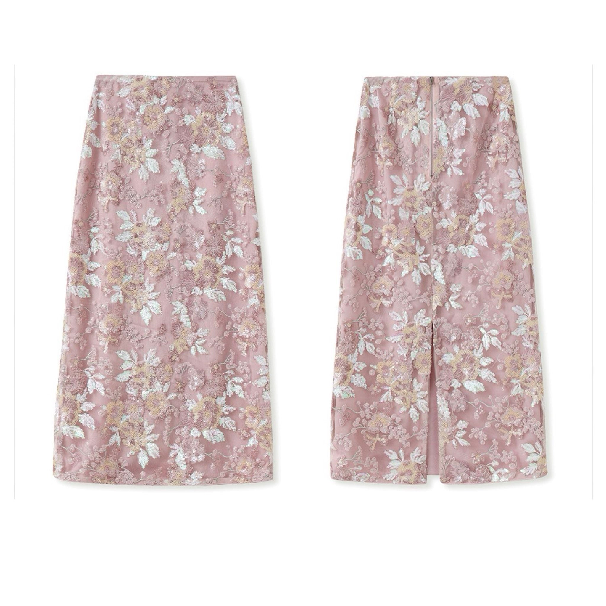 WJY STUDIO - 3D Pink Flower Embroidered Skirt, buy at DOORS NYC