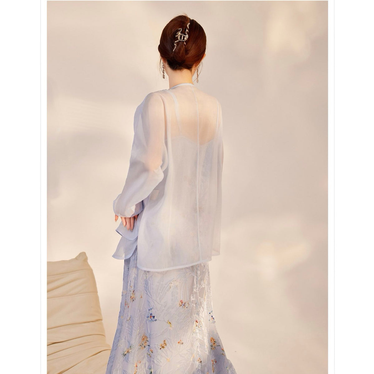 WJY STUDIO - Blue Embroidered Cardigan with 3D Florals, buy at DOORS NYC