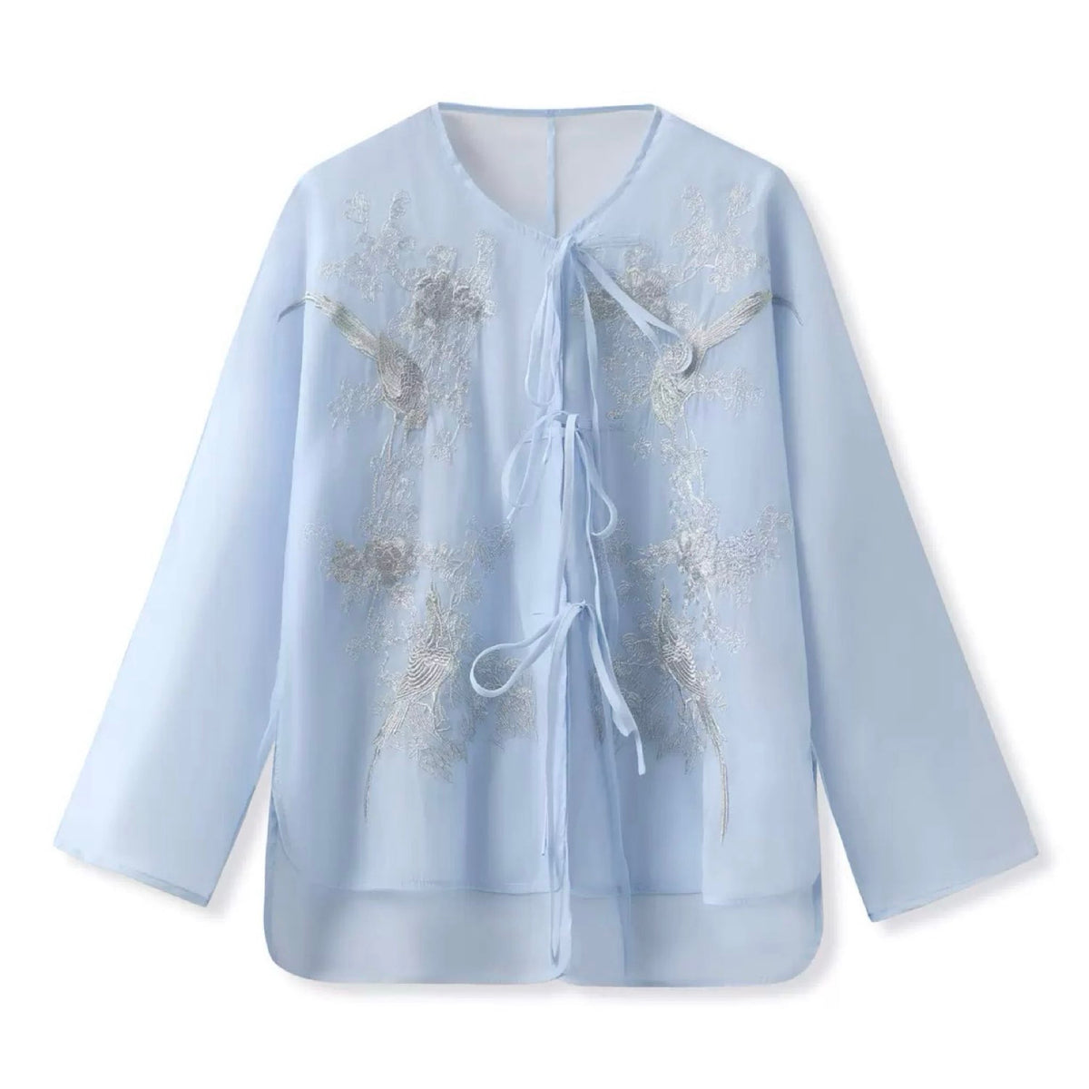 WJY STUDIO - Blue Embroidered Cardigan with 3D Florals, buy at DOORS NYC