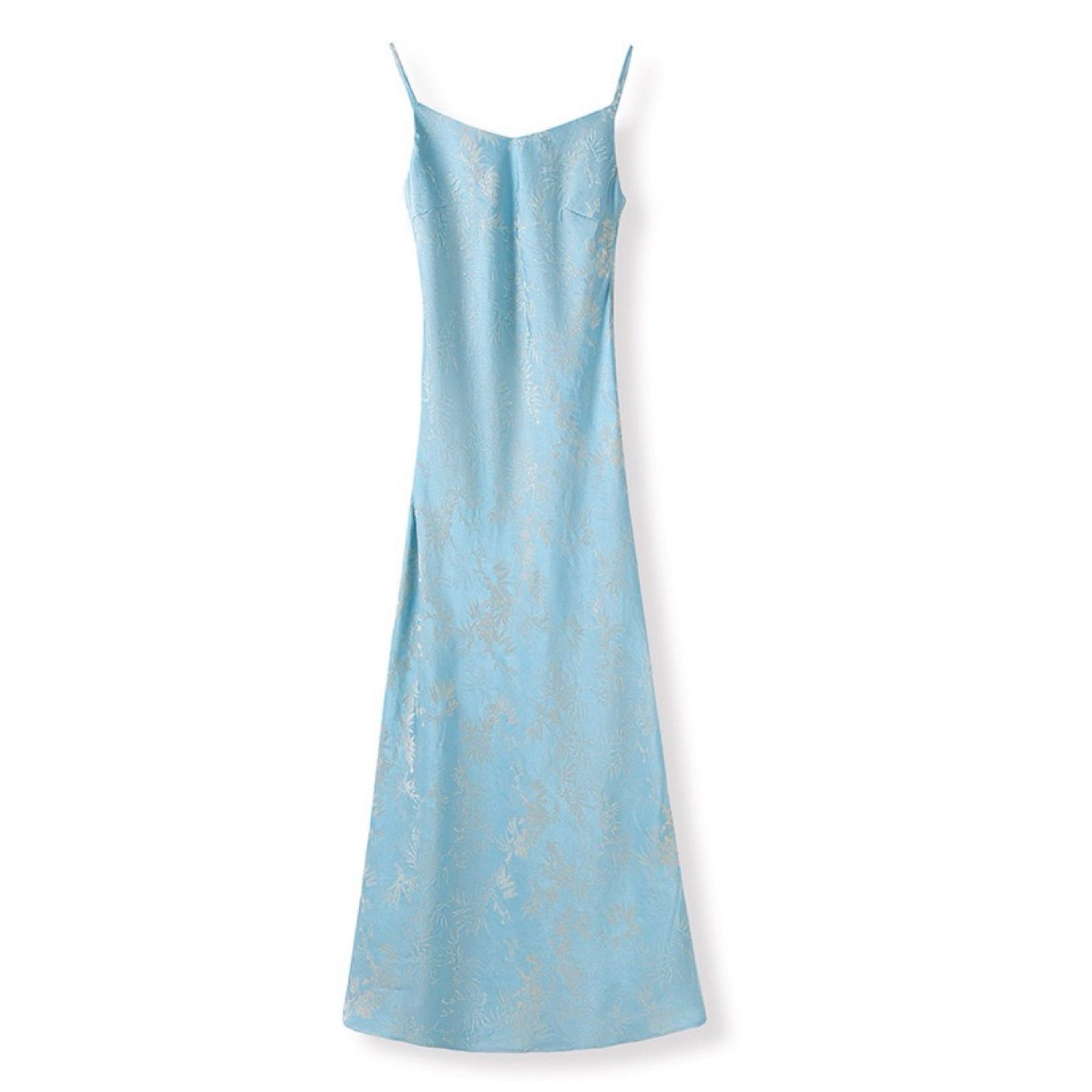 WJY STUDIO - Blue Silk Slip Dress with Bamboo Embroidery, buy at DOORS NYC