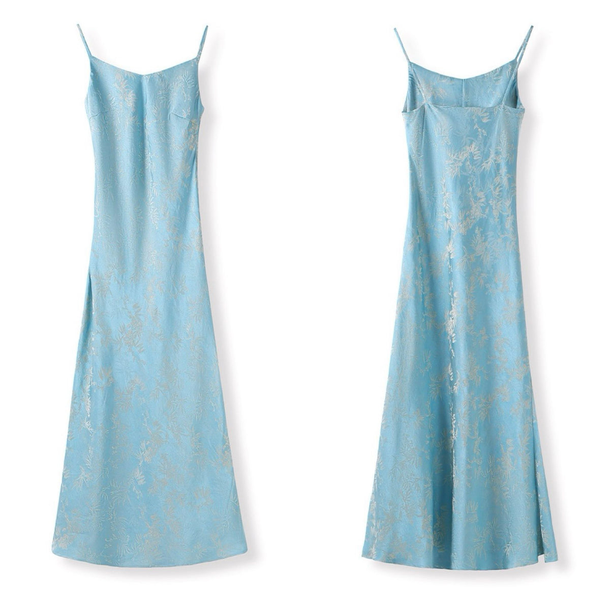 WJY STUDIO - Blue Silk Slip Dress with Bamboo Embroidery, buy at DOORS NYC