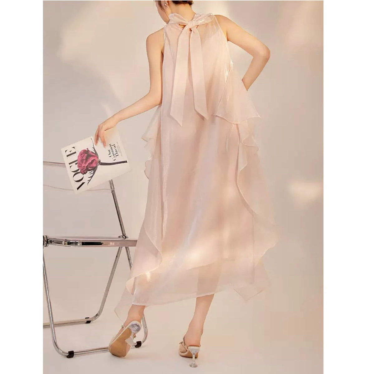 WJY STUDIO - Pink Floral Embroidered Midi Dress, buy at DOORS NYC