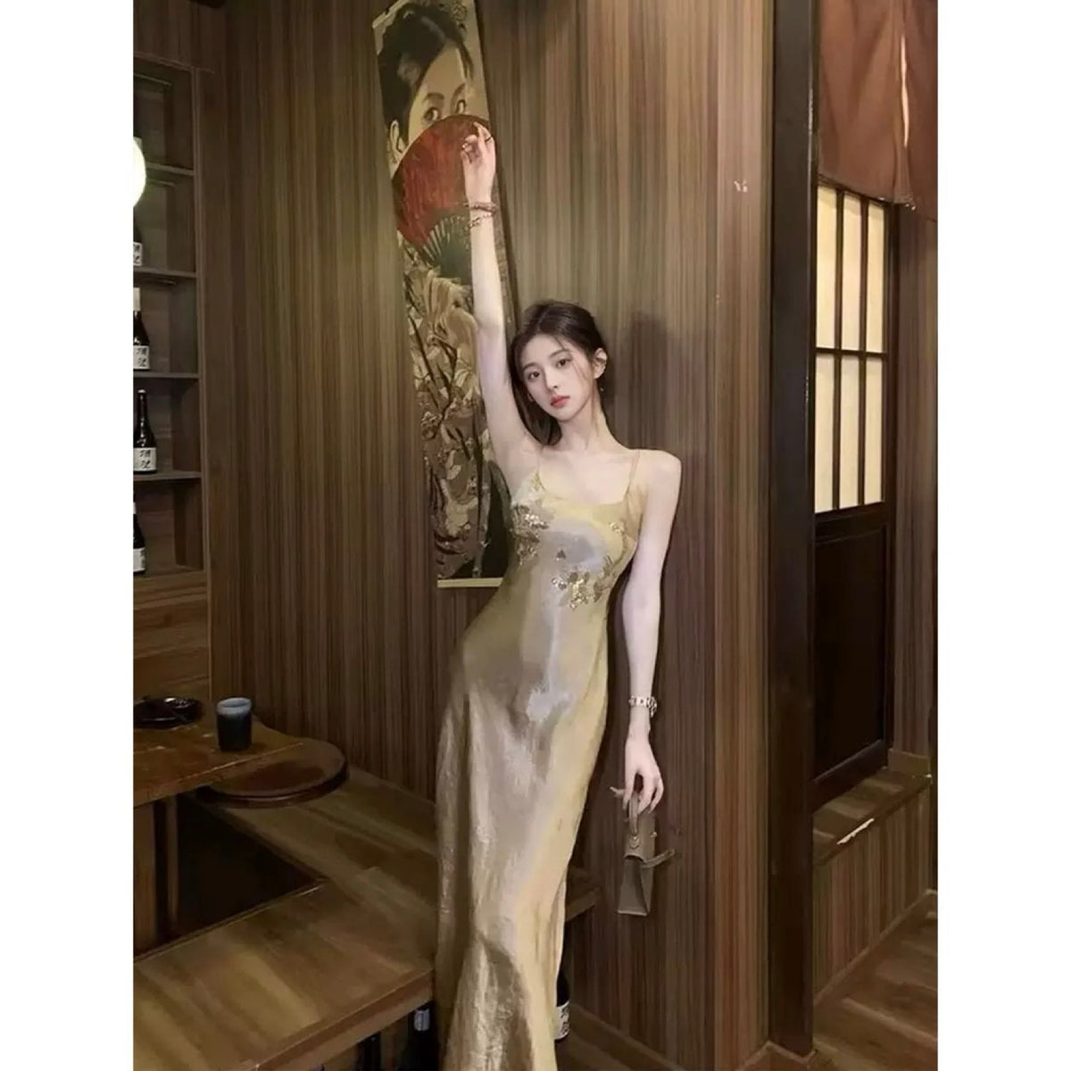 WJY STUDIO - Champagne Embroidered Slip Dress, buy at DOORS NYC