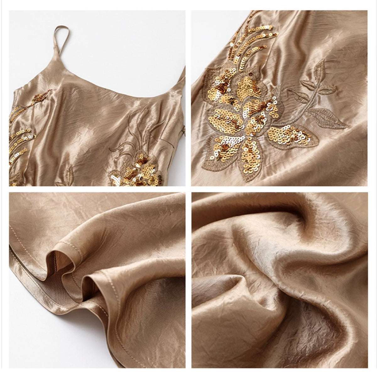 WJY STUDIO - Champagne Embroidered Slip Dress, buy at DOORS NYC