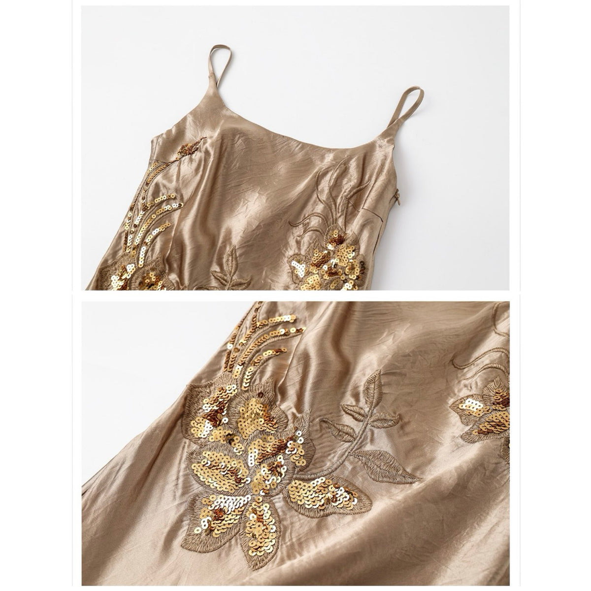 WJY STUDIO - Champagne Embroidered Slip Dress, buy at DOORS NYC