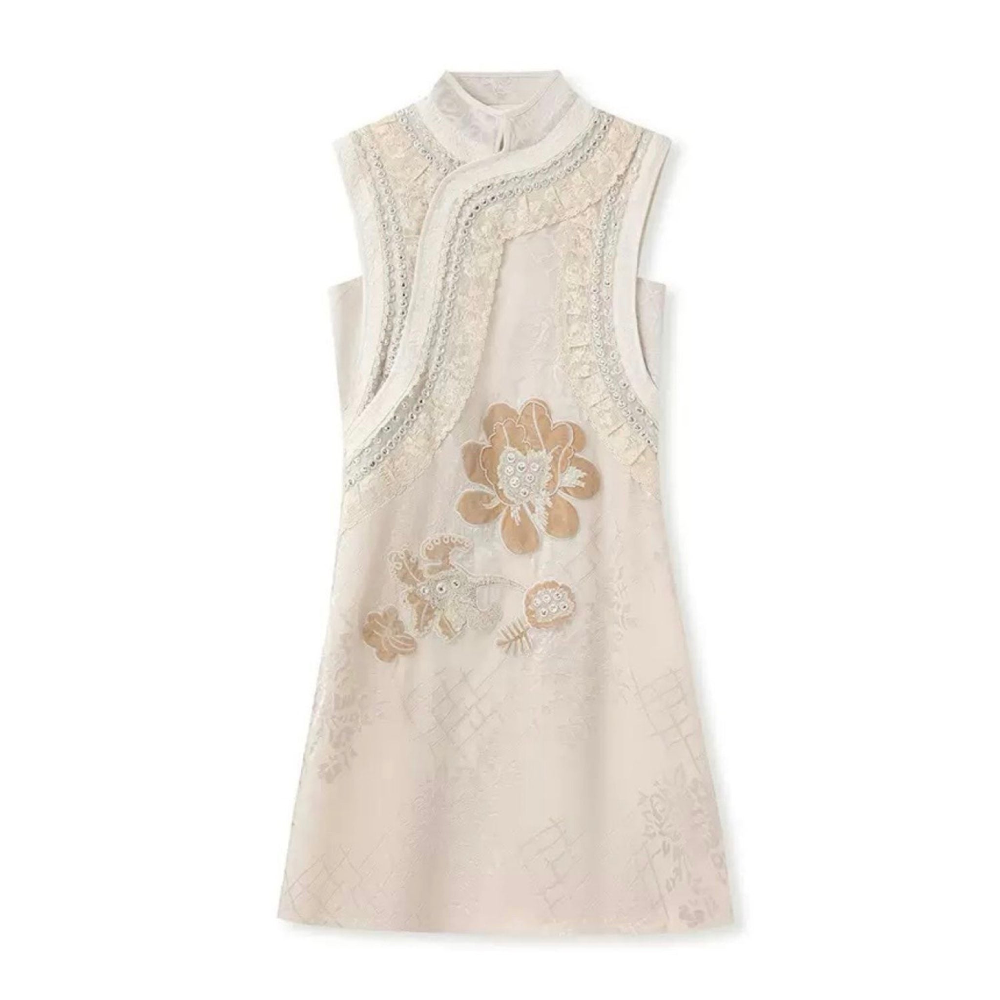 WJY STUDIO - Ivory Embroidered Sleeveless Dress with