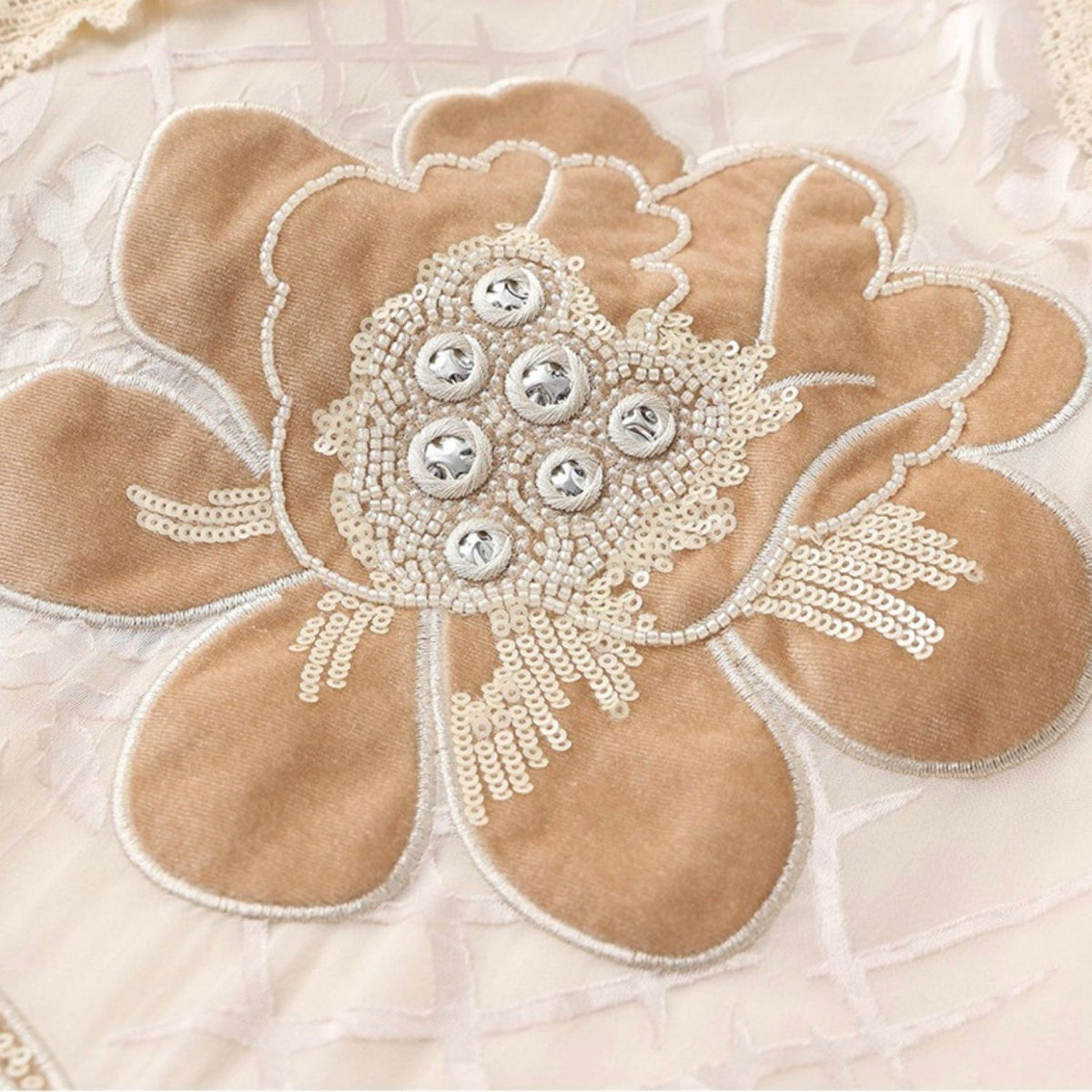 WJY STUDIO - Cream Embroidered Long Skirt with Floral Appliqué, buy at DOORS NYC